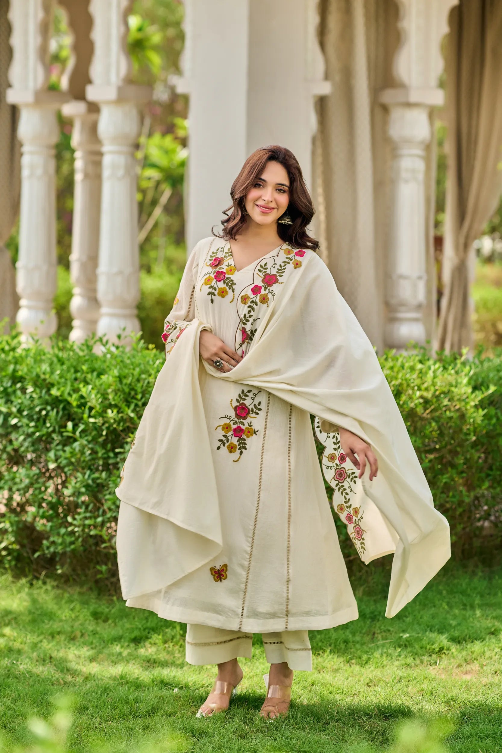 Ivory Pearl Embroidered Kurta  Set