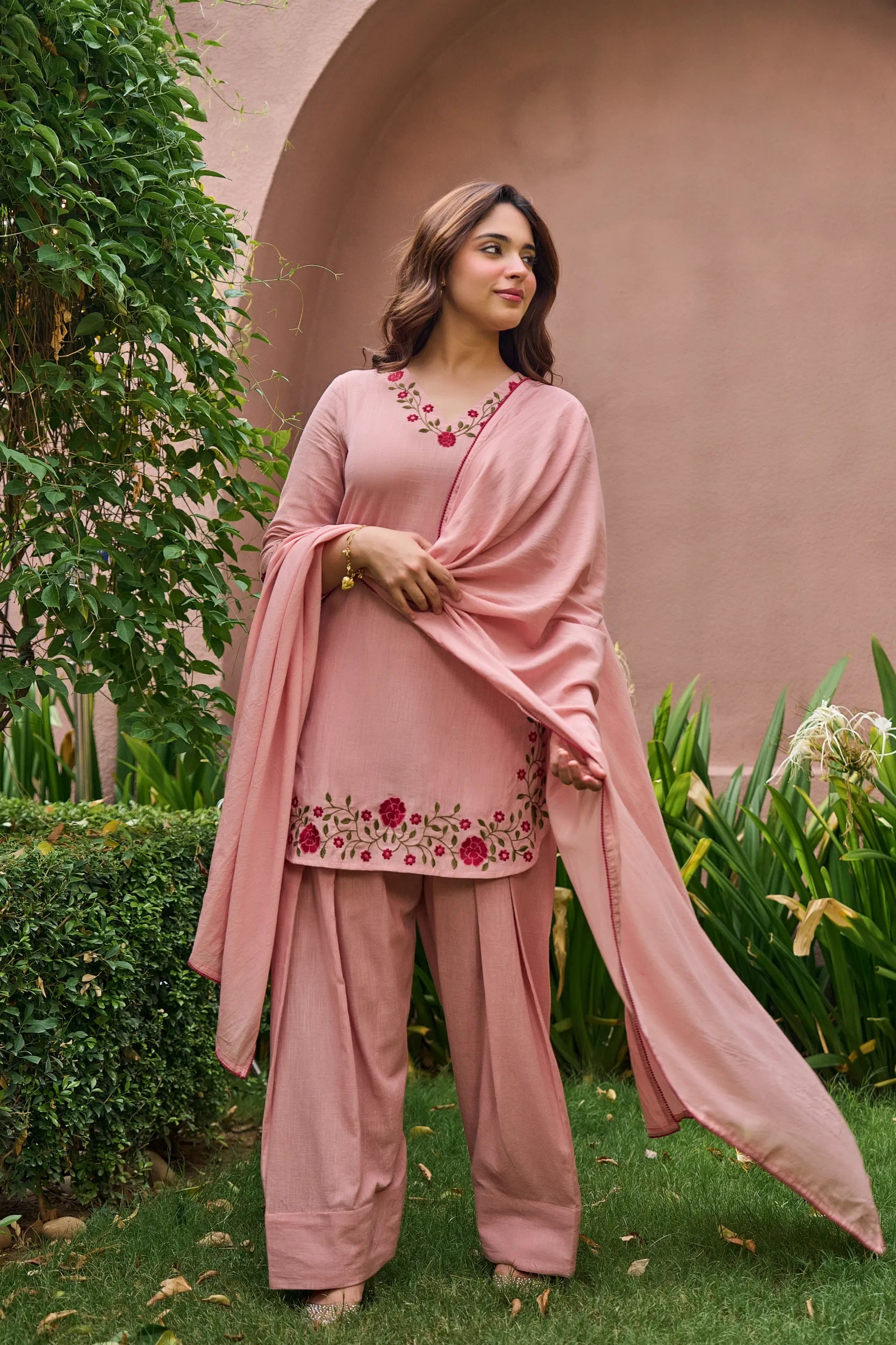 Blush Rose Embroidered Kurta  Set