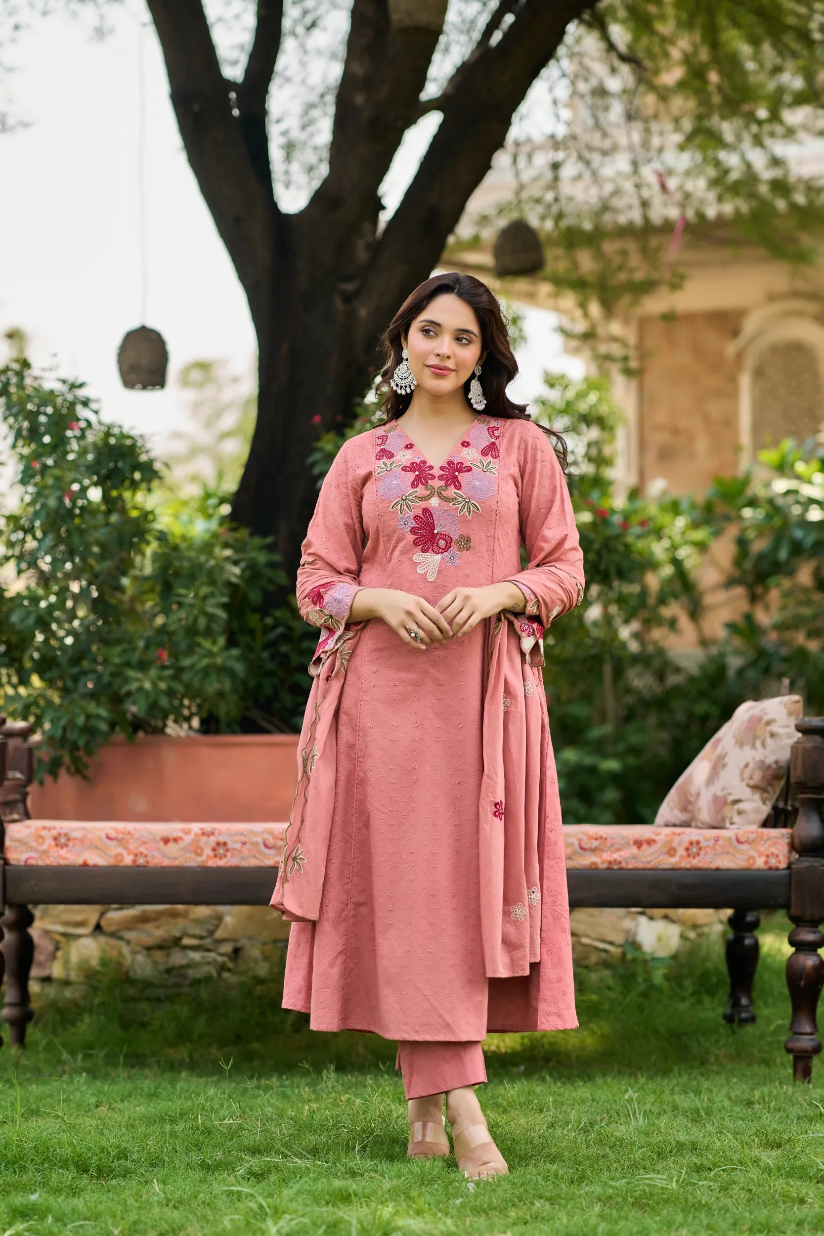 Pink Bloom Embroidered Set