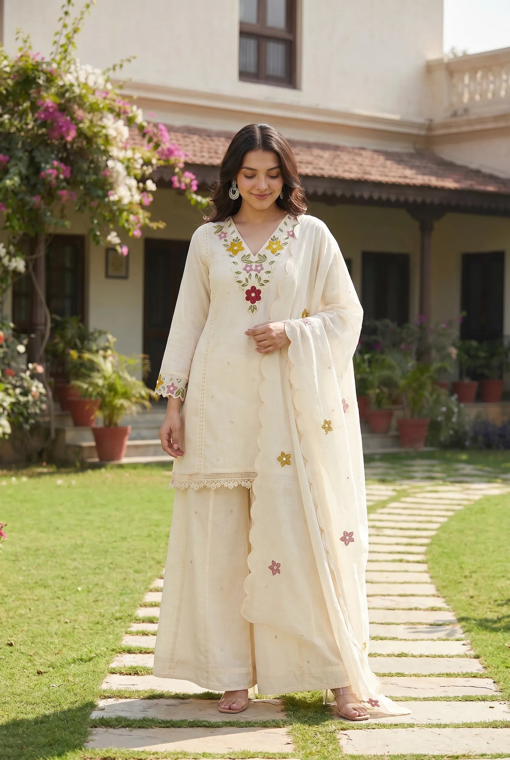 Pearl Bloom Embroidered Set