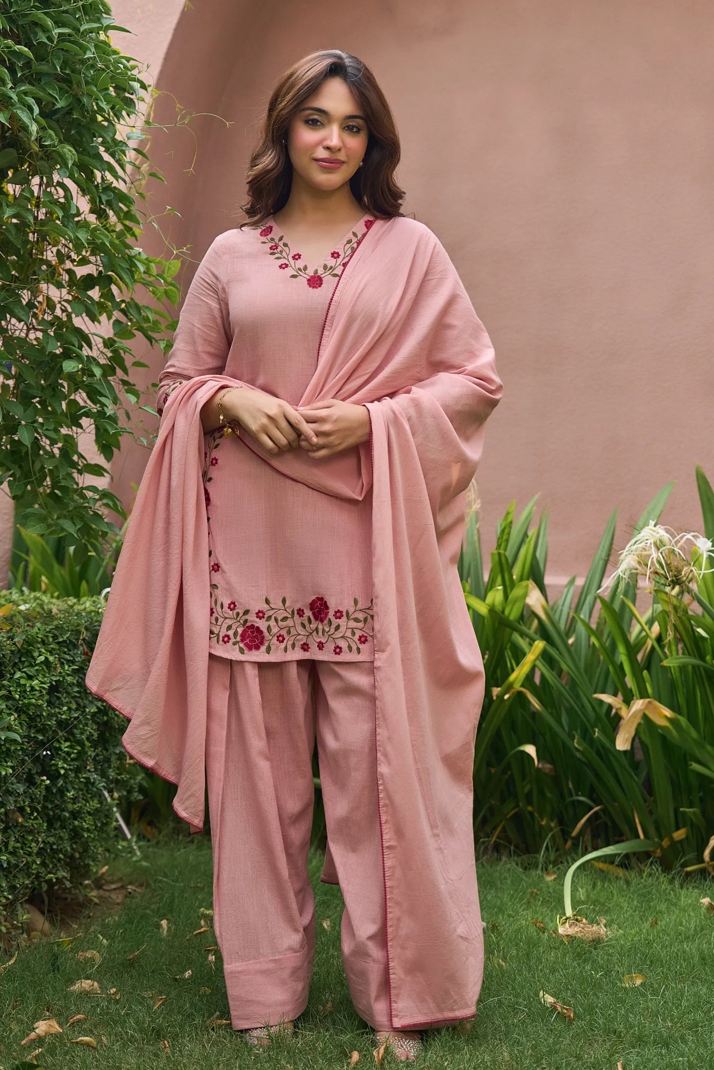 Blush Rose Embroidered Kurta  Set