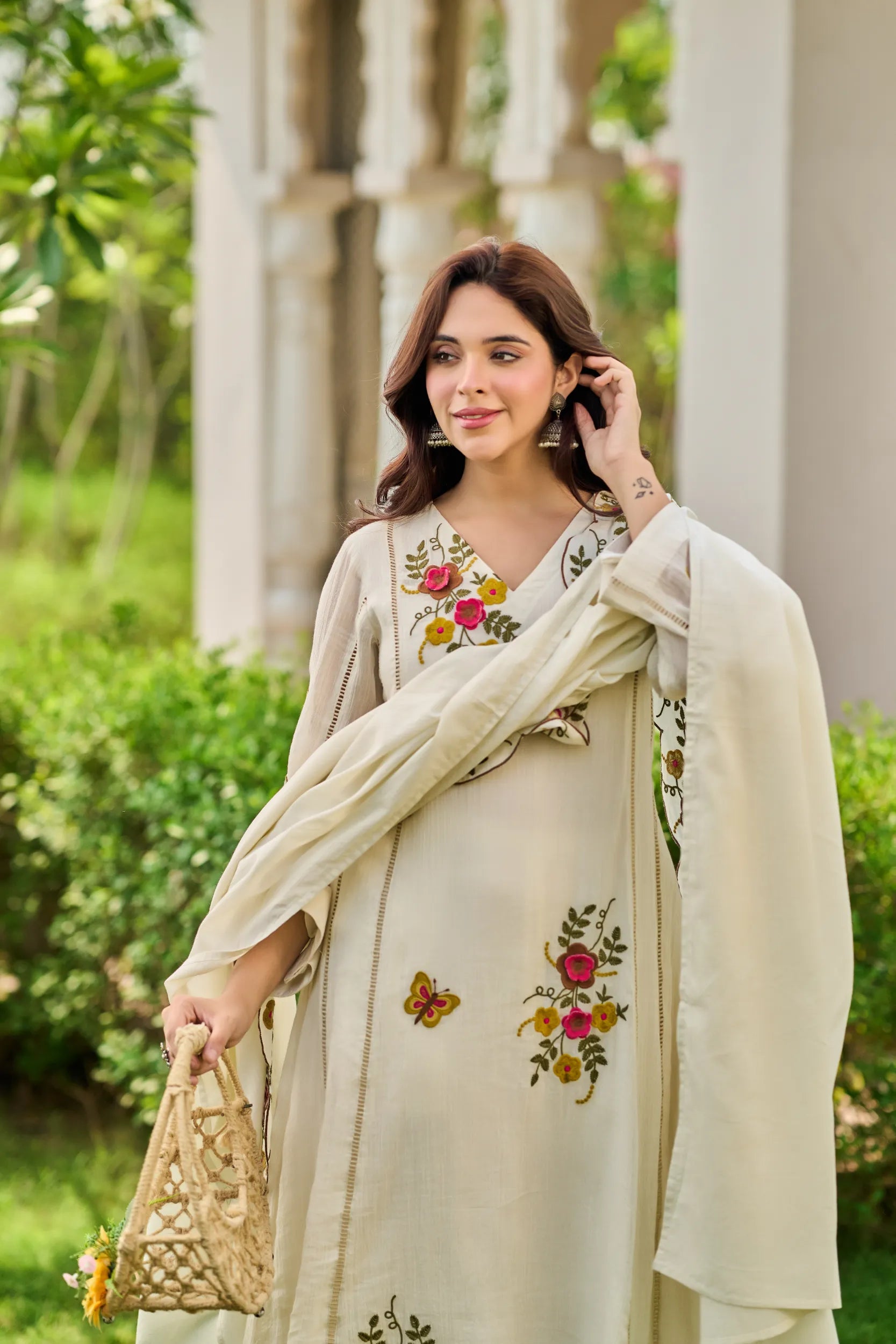Ivory Pearl Embroidered Kurta  Set