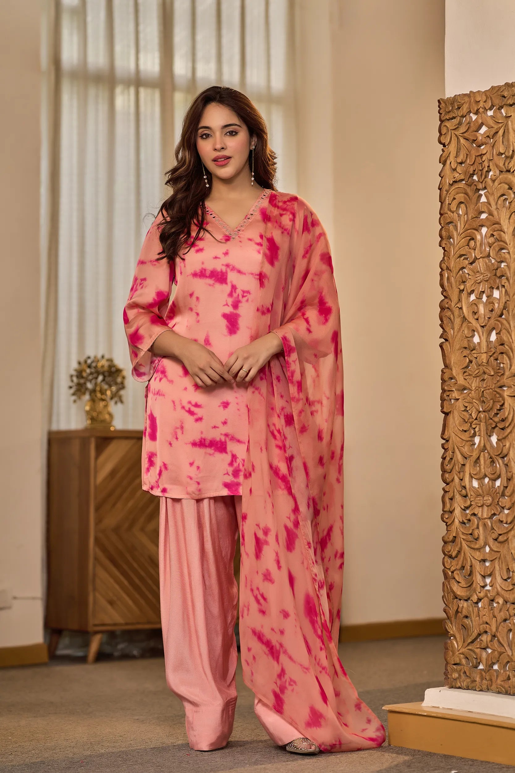 Blush Pink Tie-Dye Kurta Set