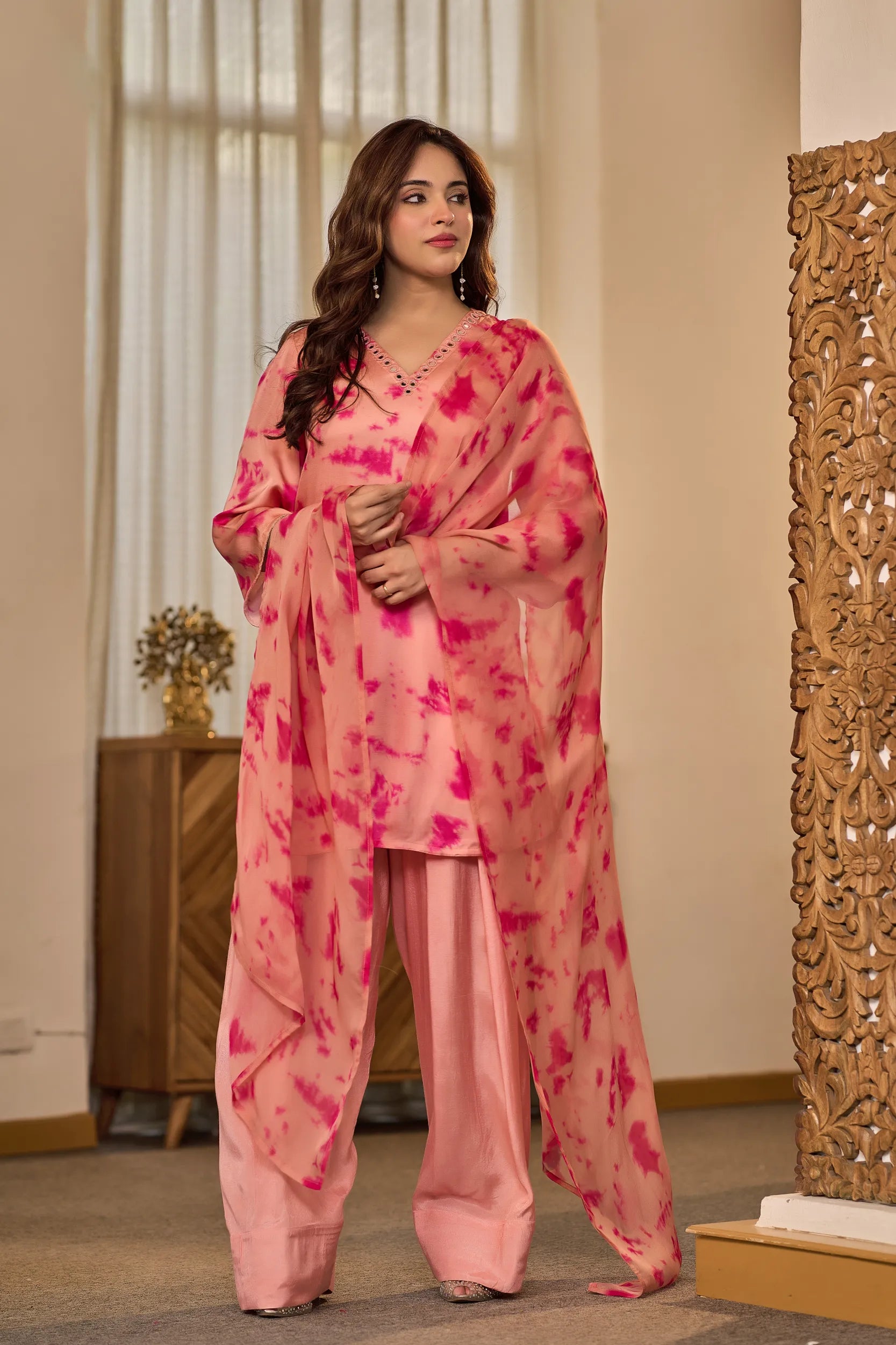 Blush Pink Tie-Dye Kurta Set