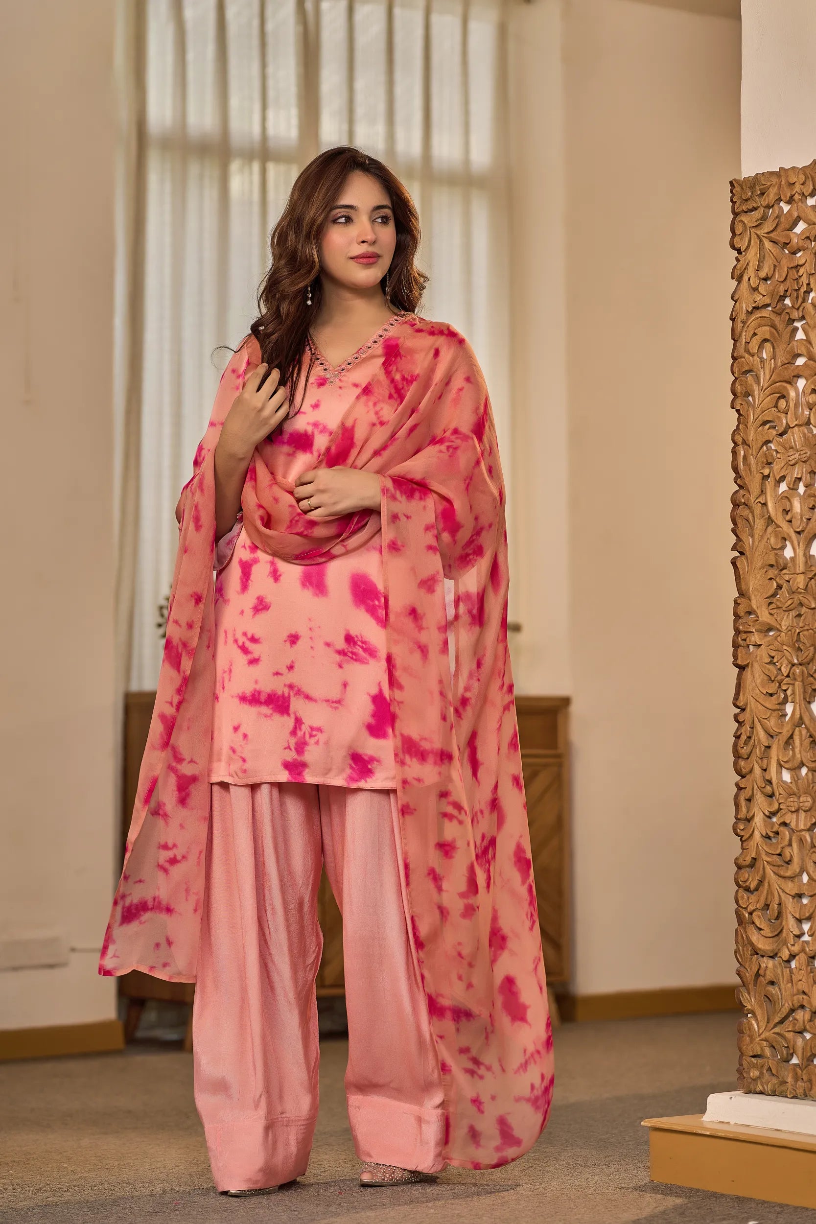 Blush Pink Tie-Dye Kurta Set