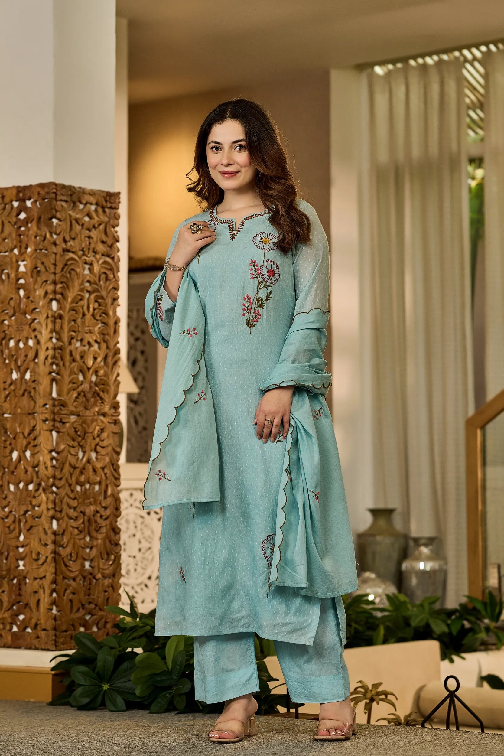 Powder Blue Embroidered Suit Set