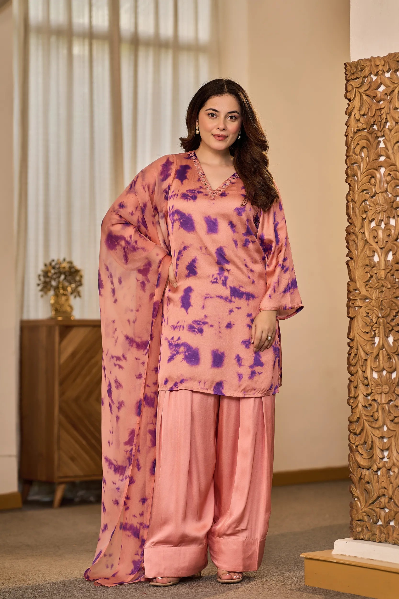 Blush Lilac Tie-Dye Kurta  Set