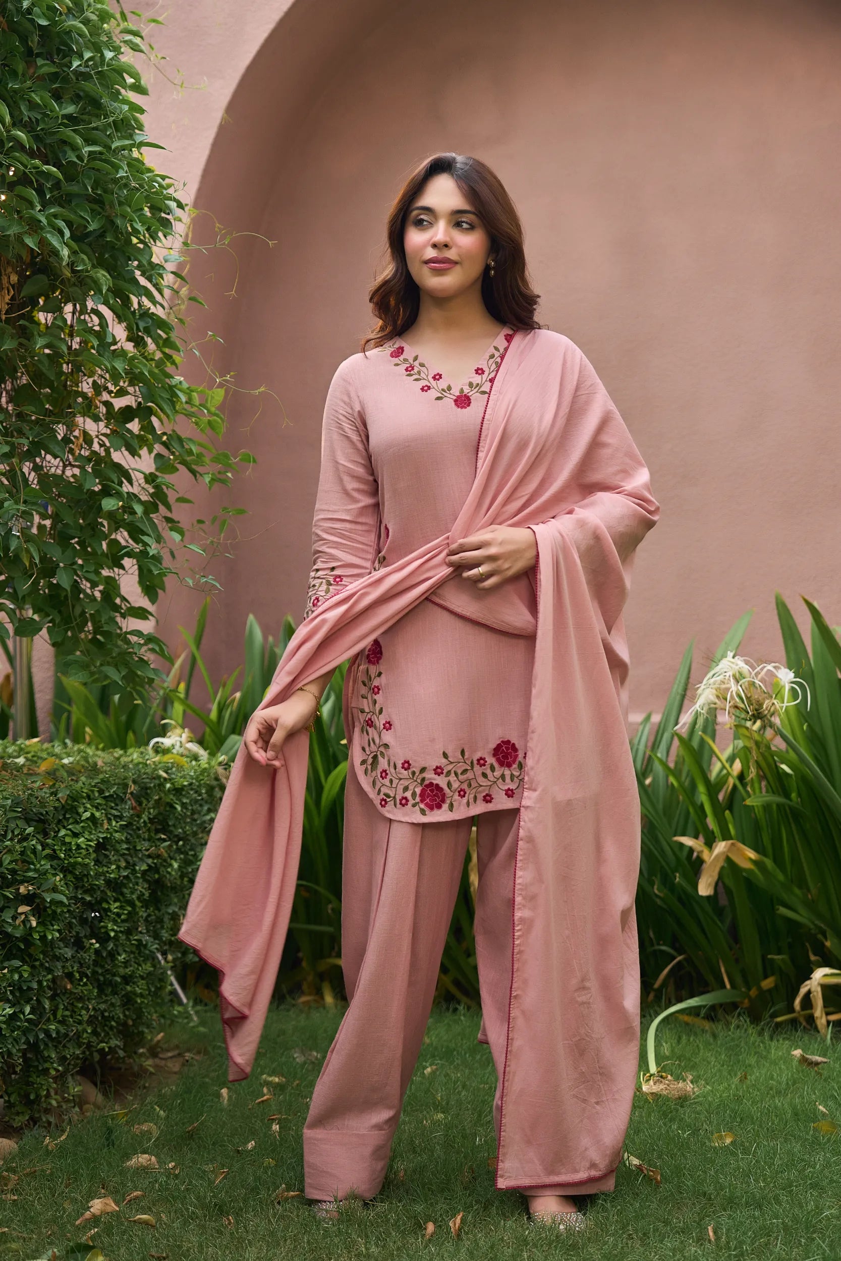 Blush Rose Embroidered Kurta  Set