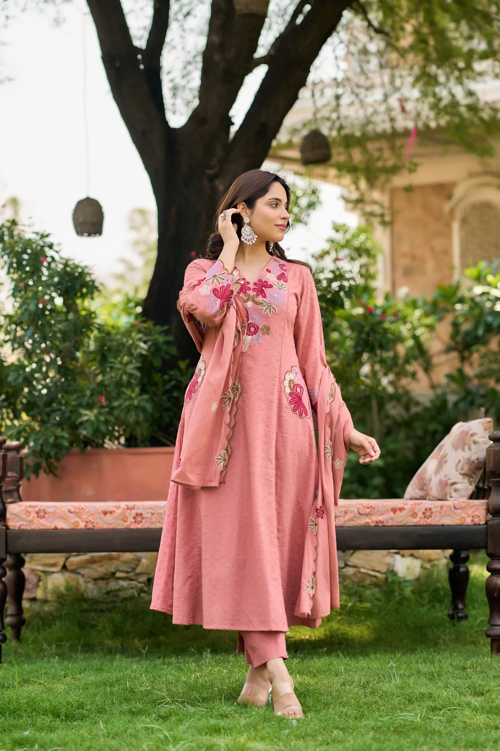 Pink Bloom Embroidered Set