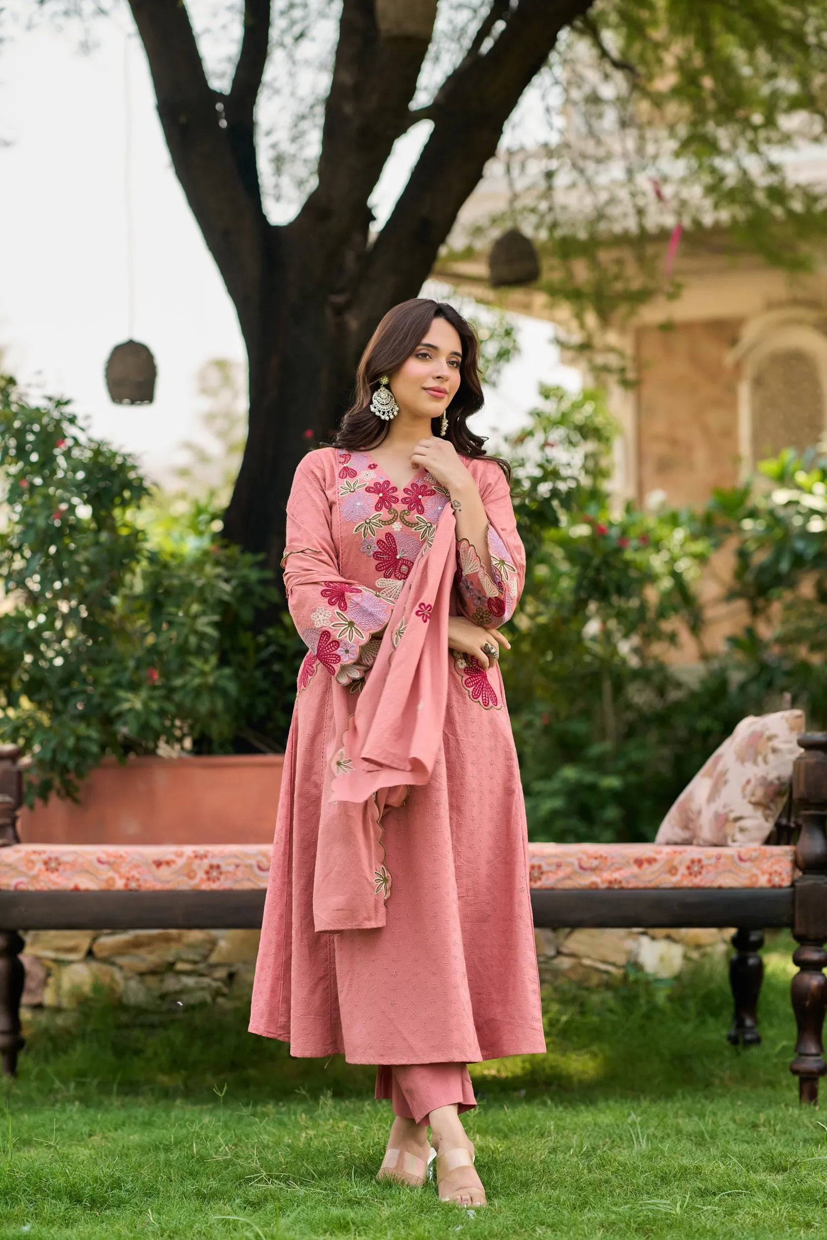 Pink Bloom Embroidered Set
