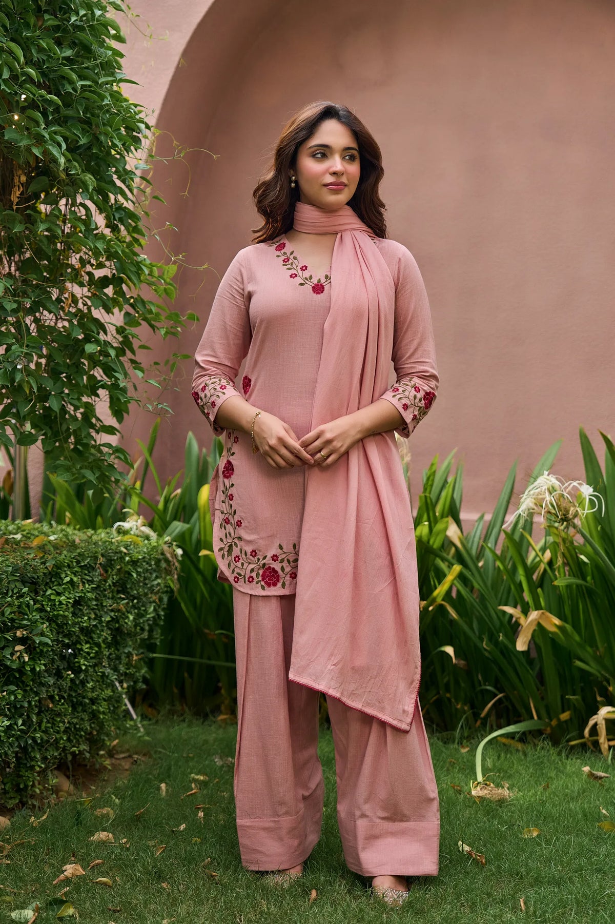 Blush Rose Embroidered Kurta  Set