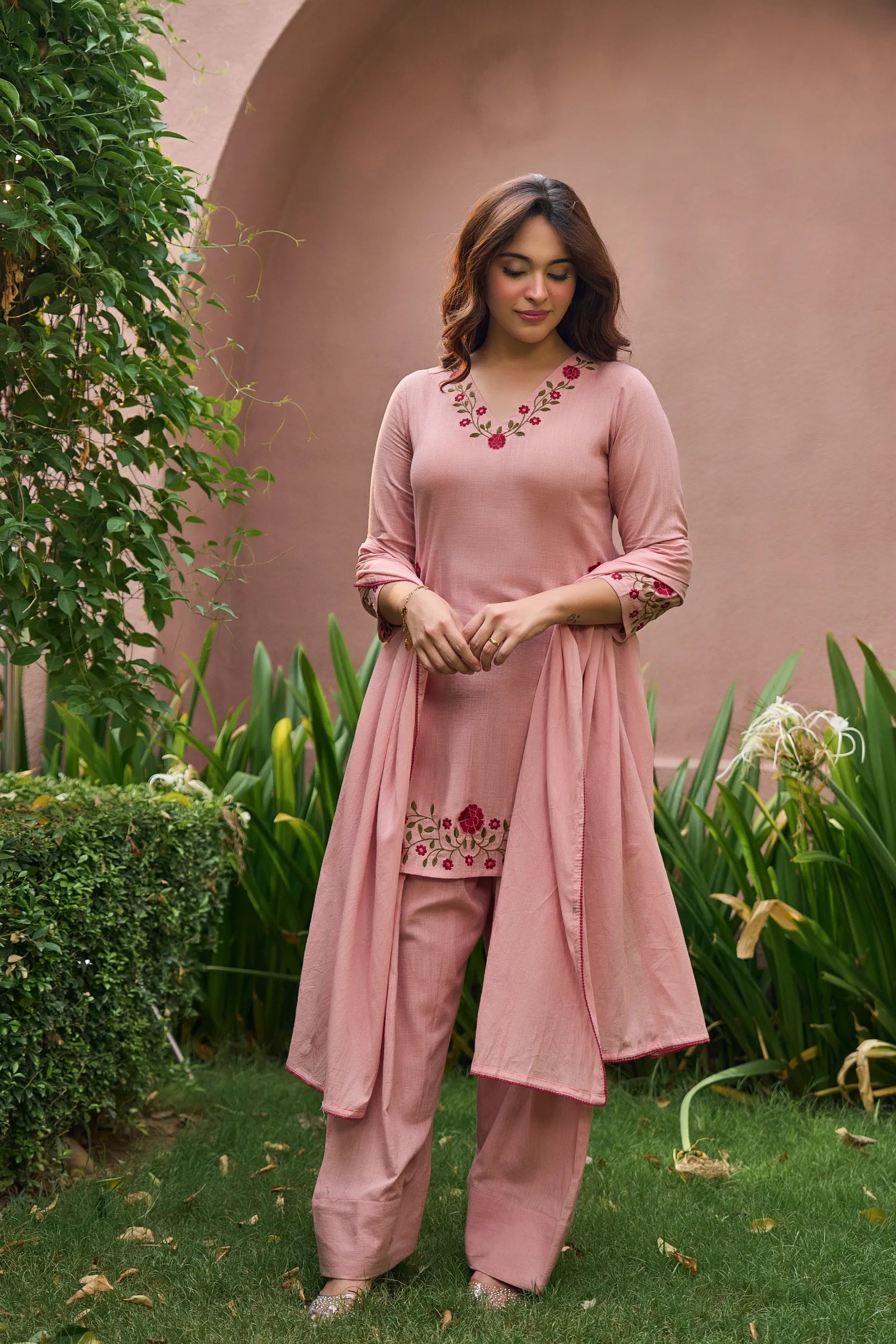 Blush Rose Embroidered Kurta  Set