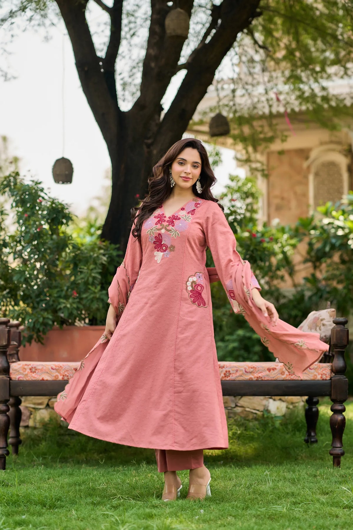 Pink Bloom Embroidered Kurta Set