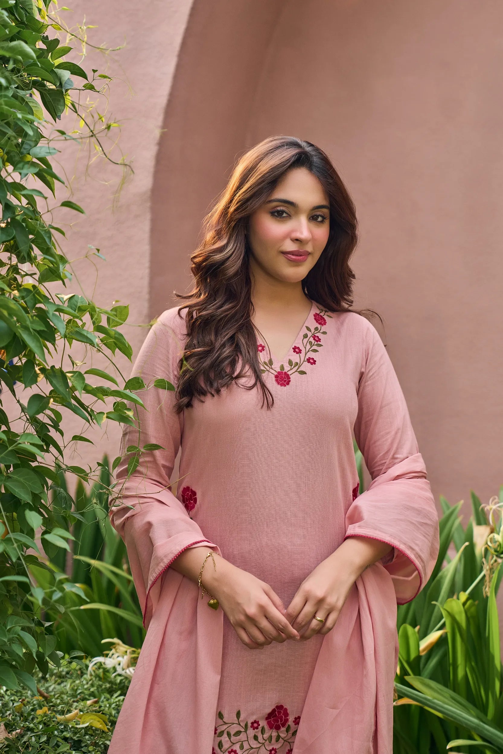 Blush Rose Embroidered Kurta  Set