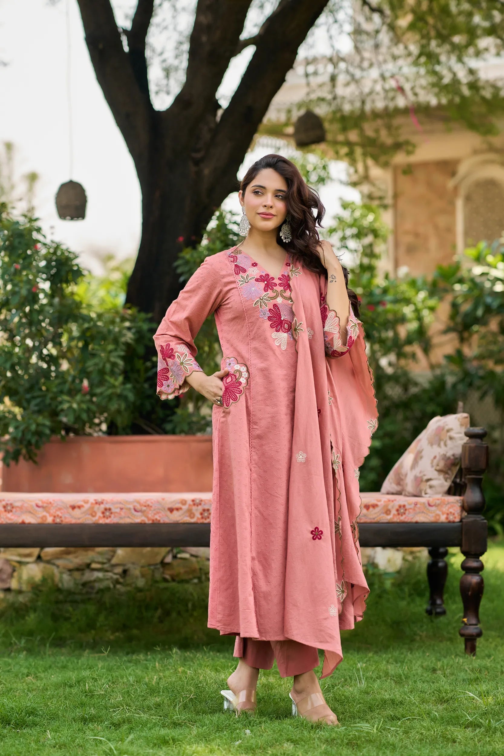 Pink Bloom Embroidered Kurta Set