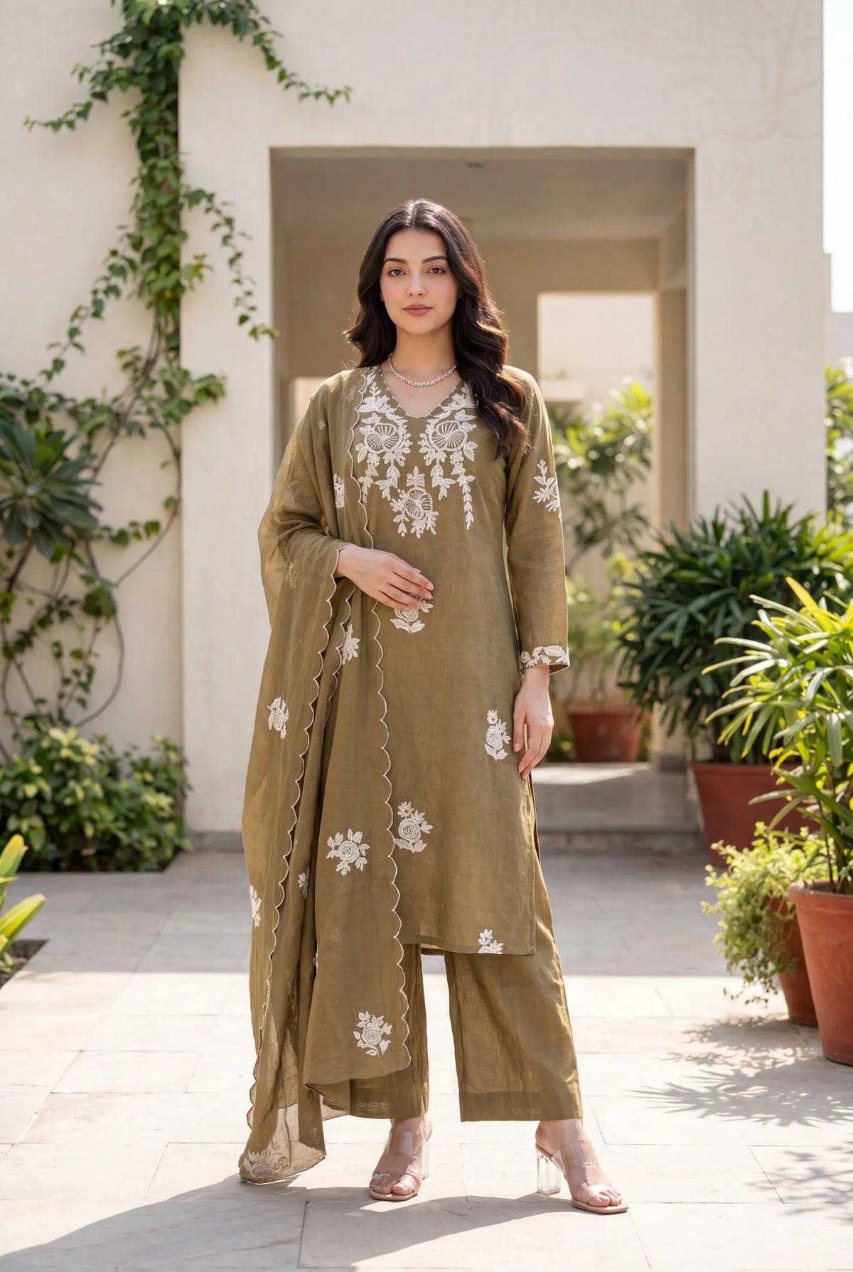 Hazel Bloom Embroidered Kurta Set