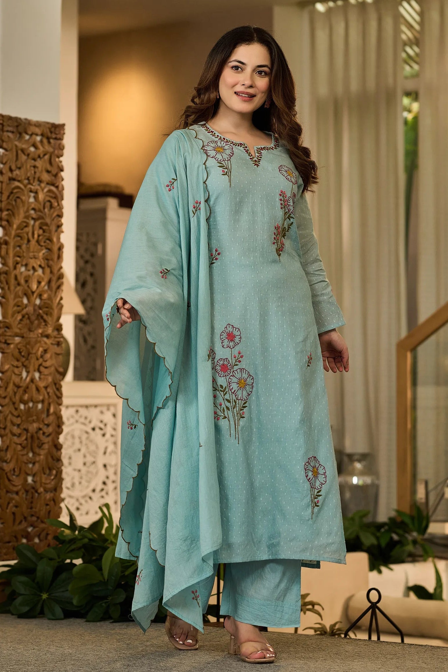 Powder Blue Embroidered Suit Set