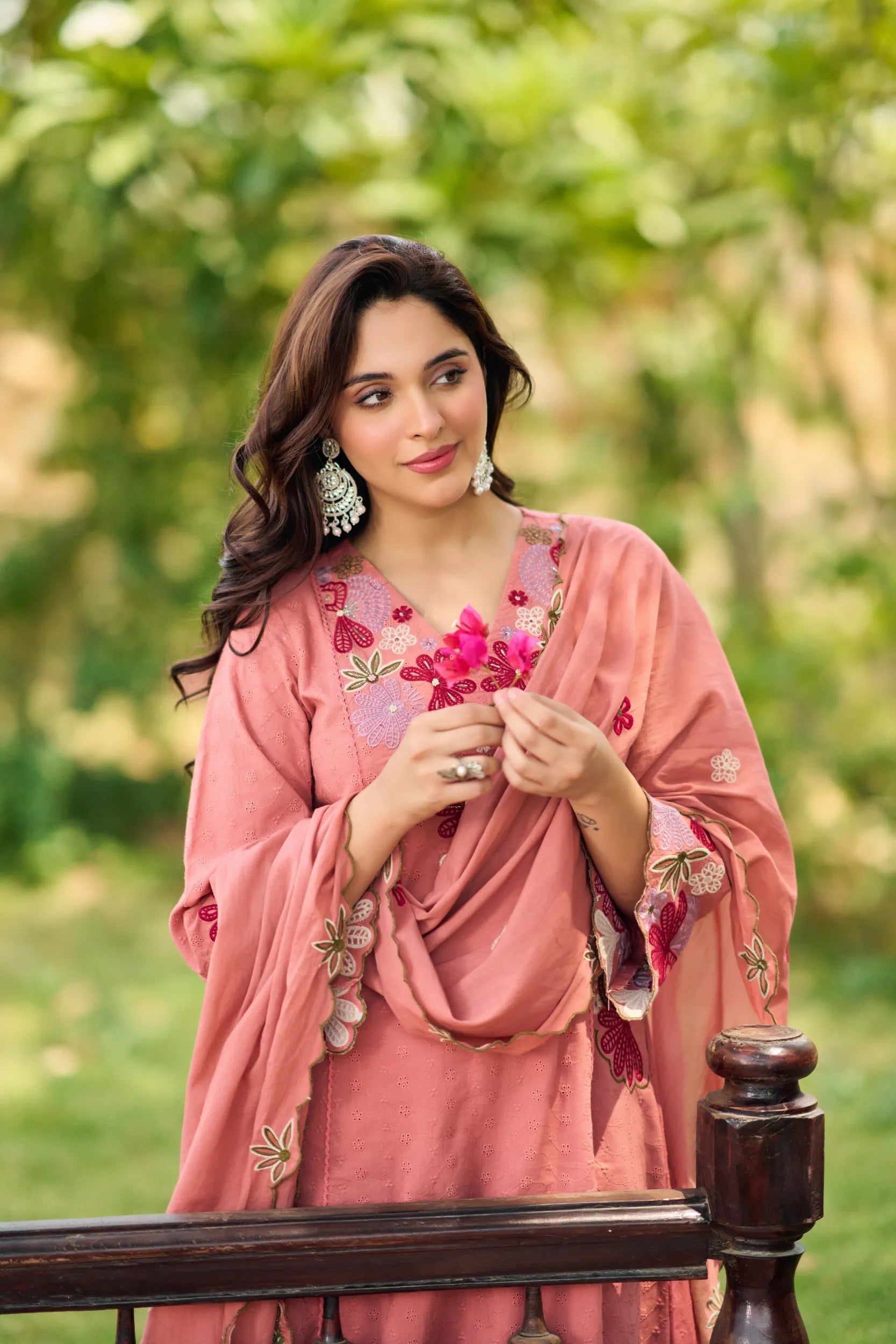Pink Bloom Embroidered Kurta Set