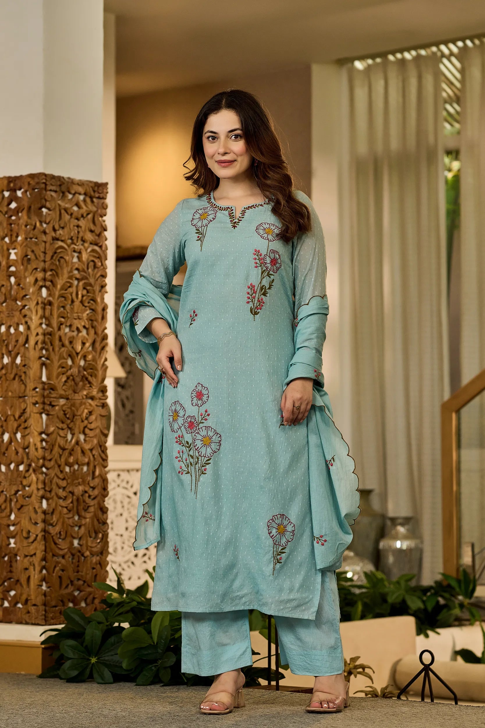 Powder Blue Embroidered Suit Set