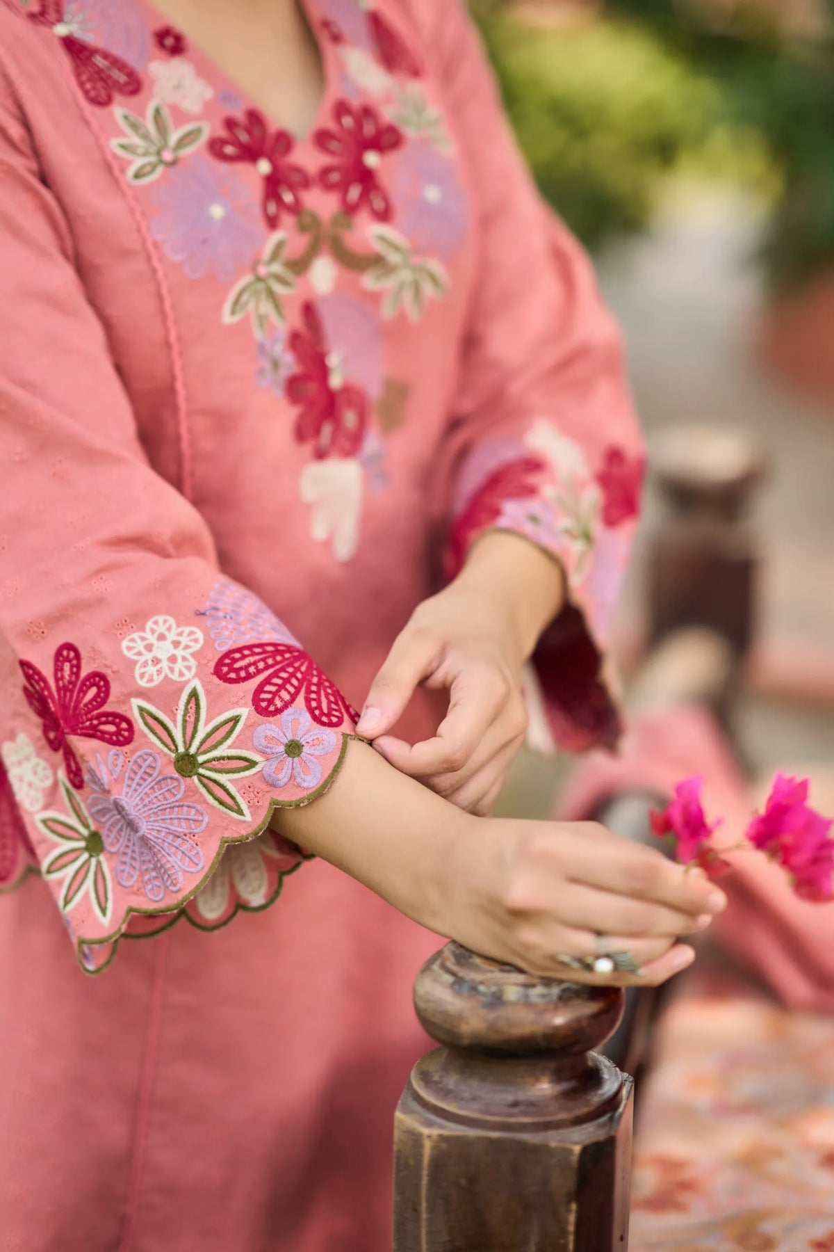 Pink Bloom Embroidered Kurta Set