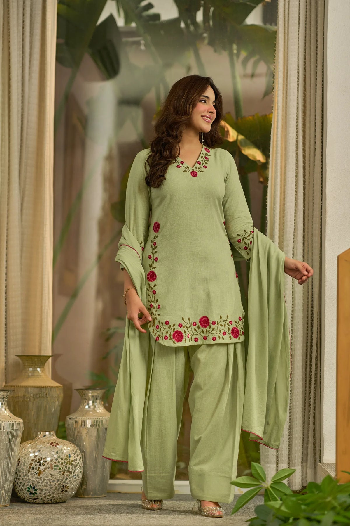 Sage Embroidered Kurta  Set