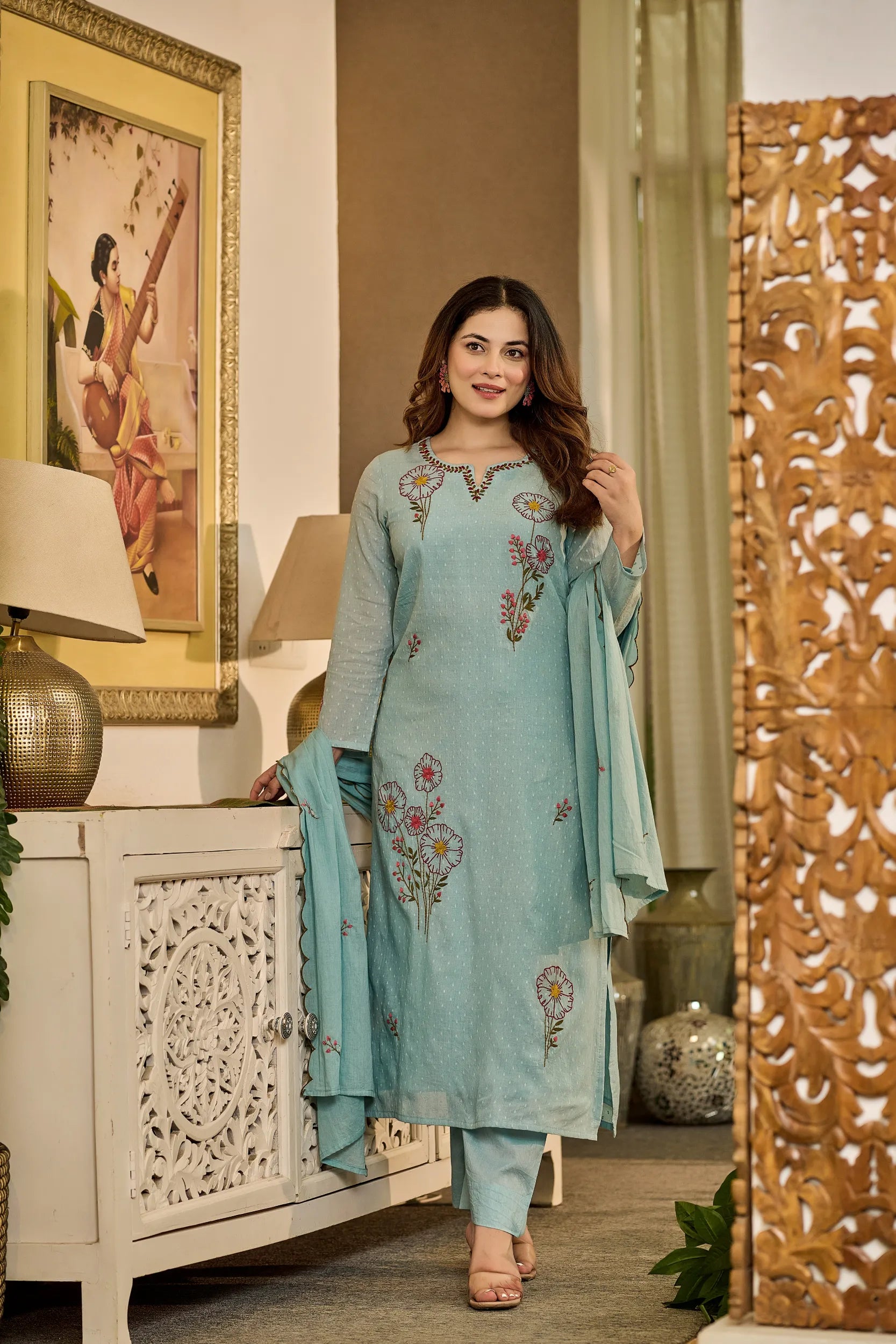 Powder Blue Embroidered Suit Set