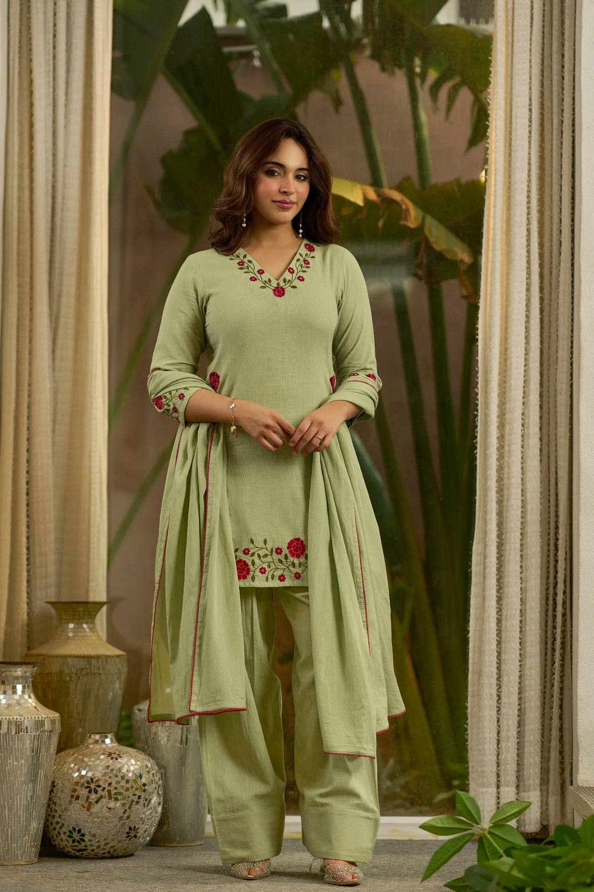 Sage Embroidered Kurta  Set
