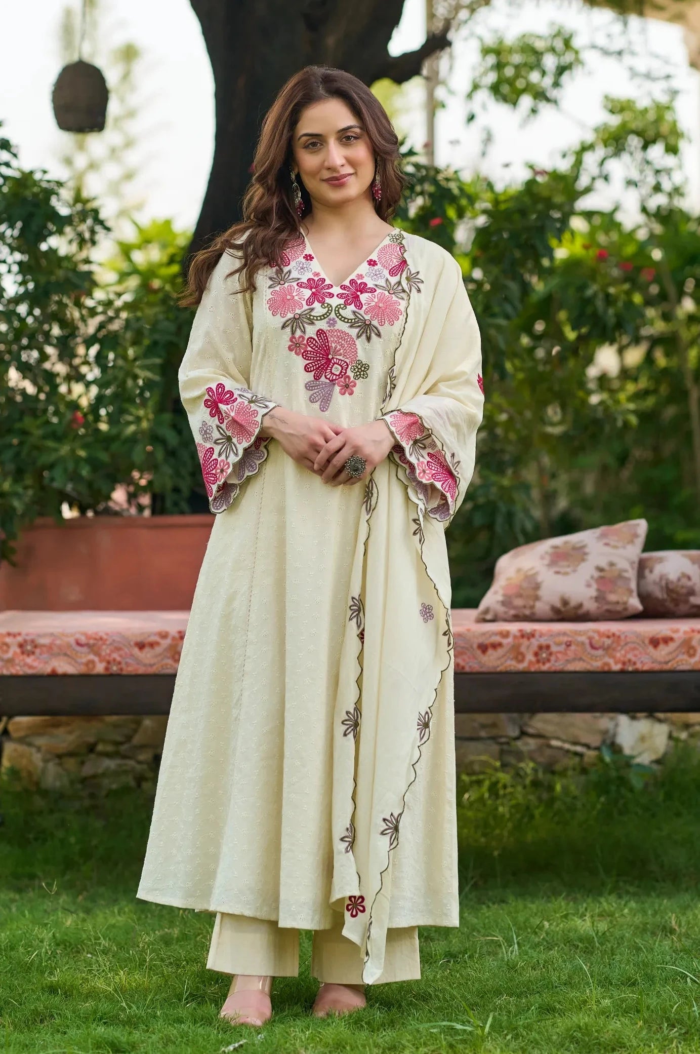 Ivory Petal Embroidered Kurta Set