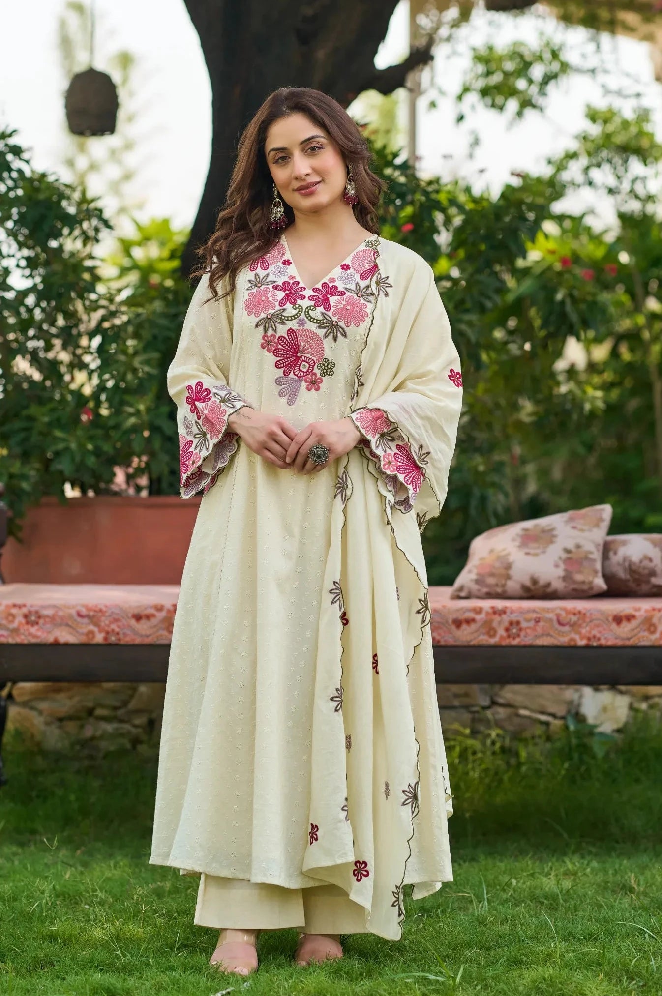 Ivory Petal Embroidered Kurta Set
