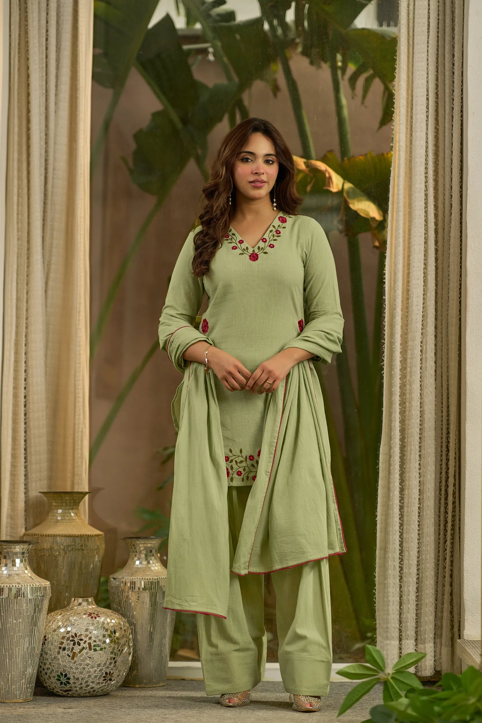 Sage Embroidered Kurta  Set