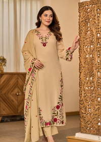 Sand Embroidered Suit Set