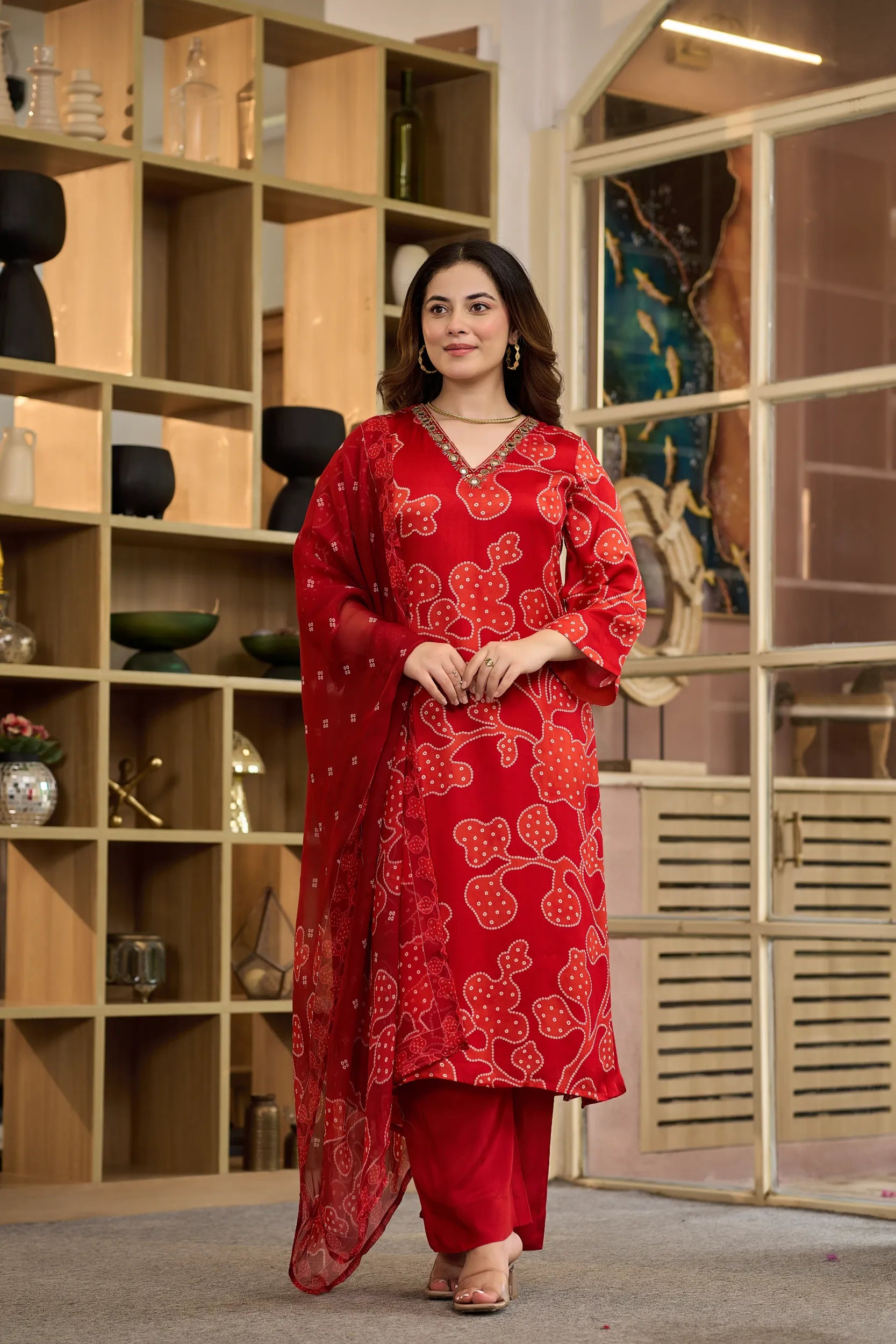 Crimson Bandhani Suit Set
