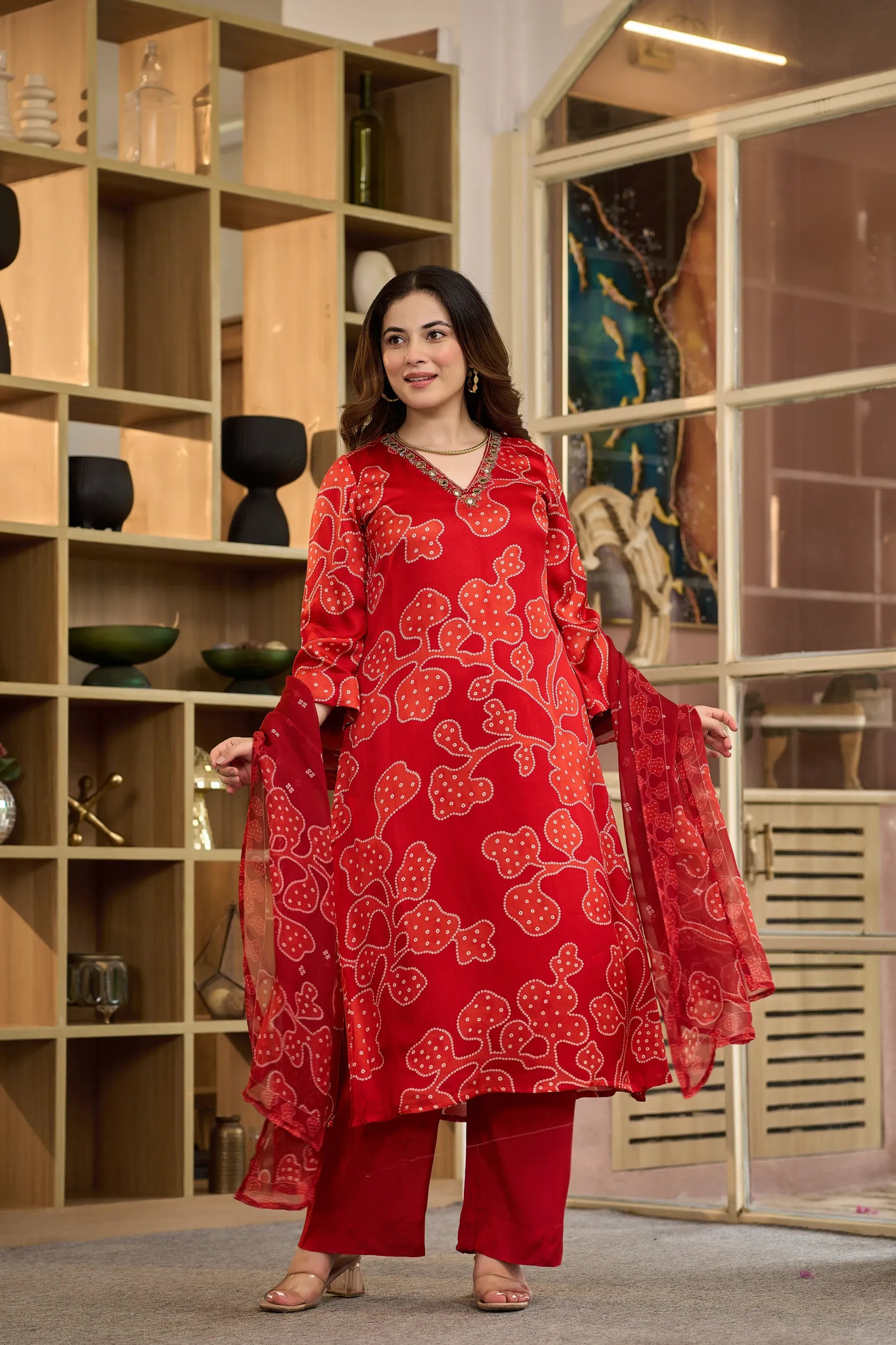 Crimson Bandhani Suit Set