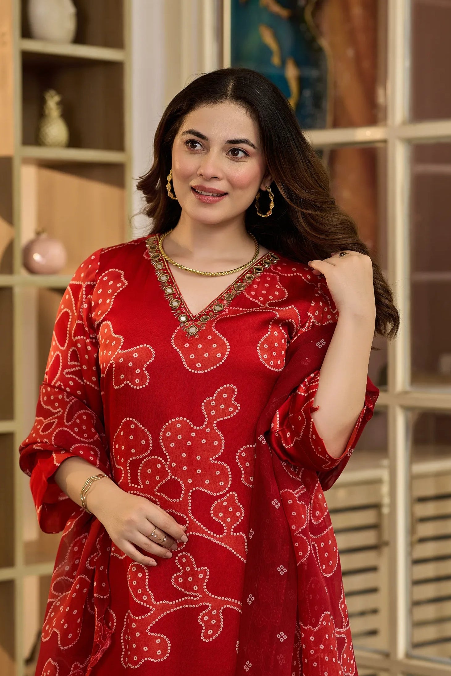 Crimson Bandhani Suit Set