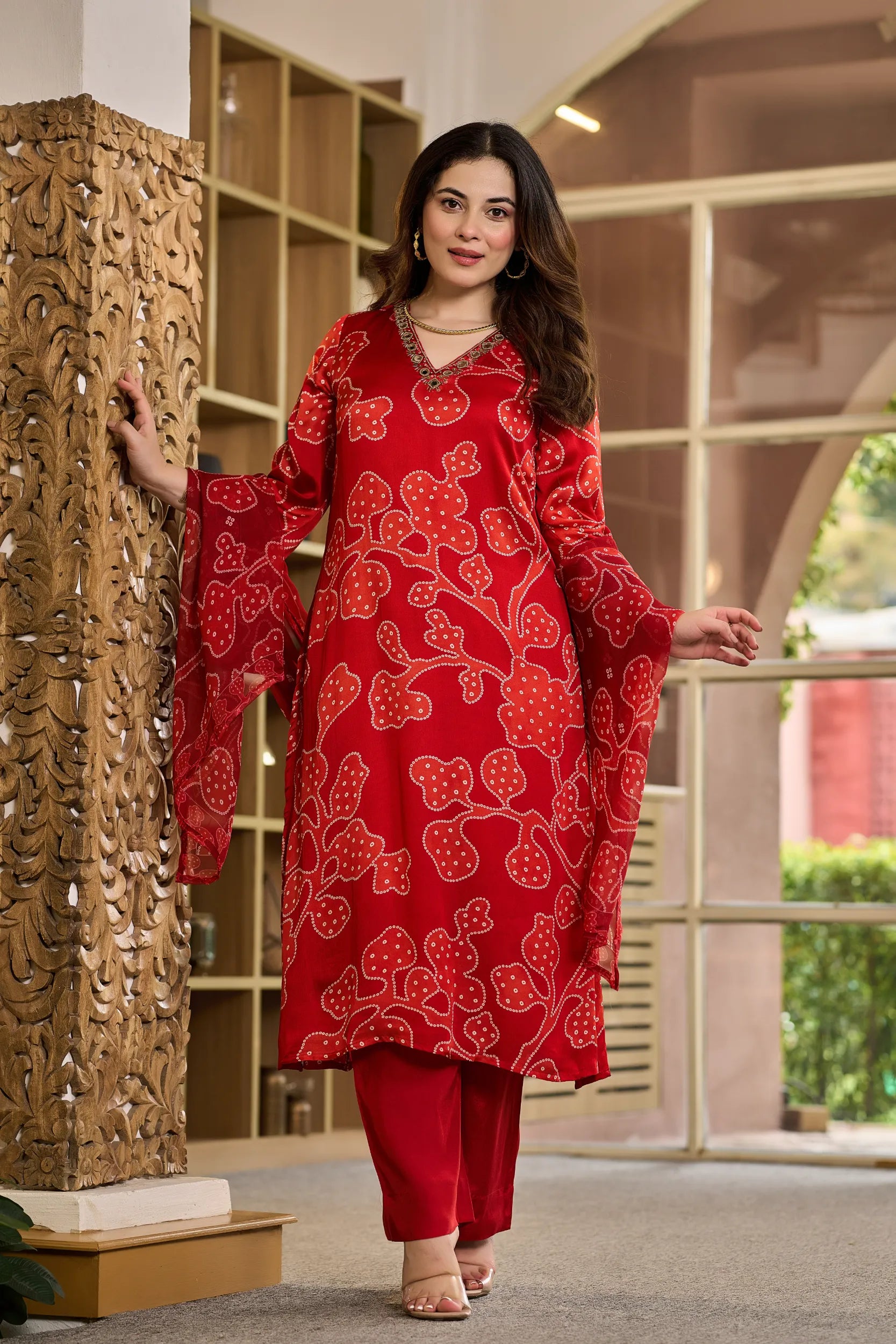 Crimson Bandhani Suit Set
