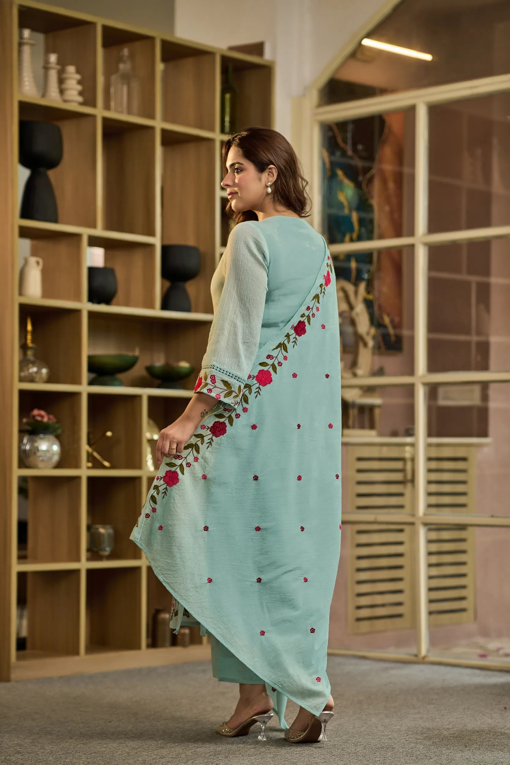 Aqua Embroidered Suit Set