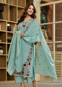 Aqua Embroidered Suit Set