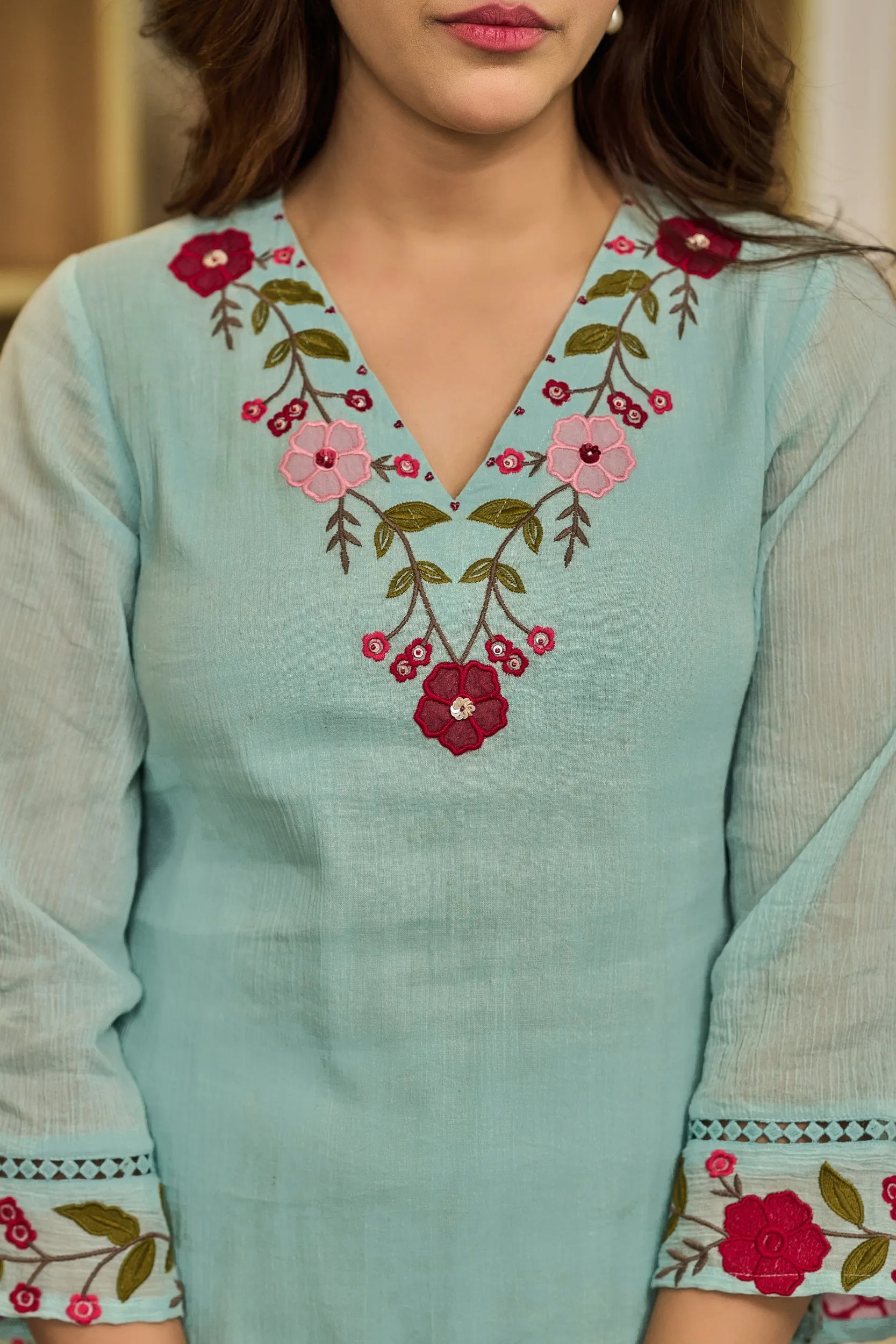 Aqua Embroidered Suit Set