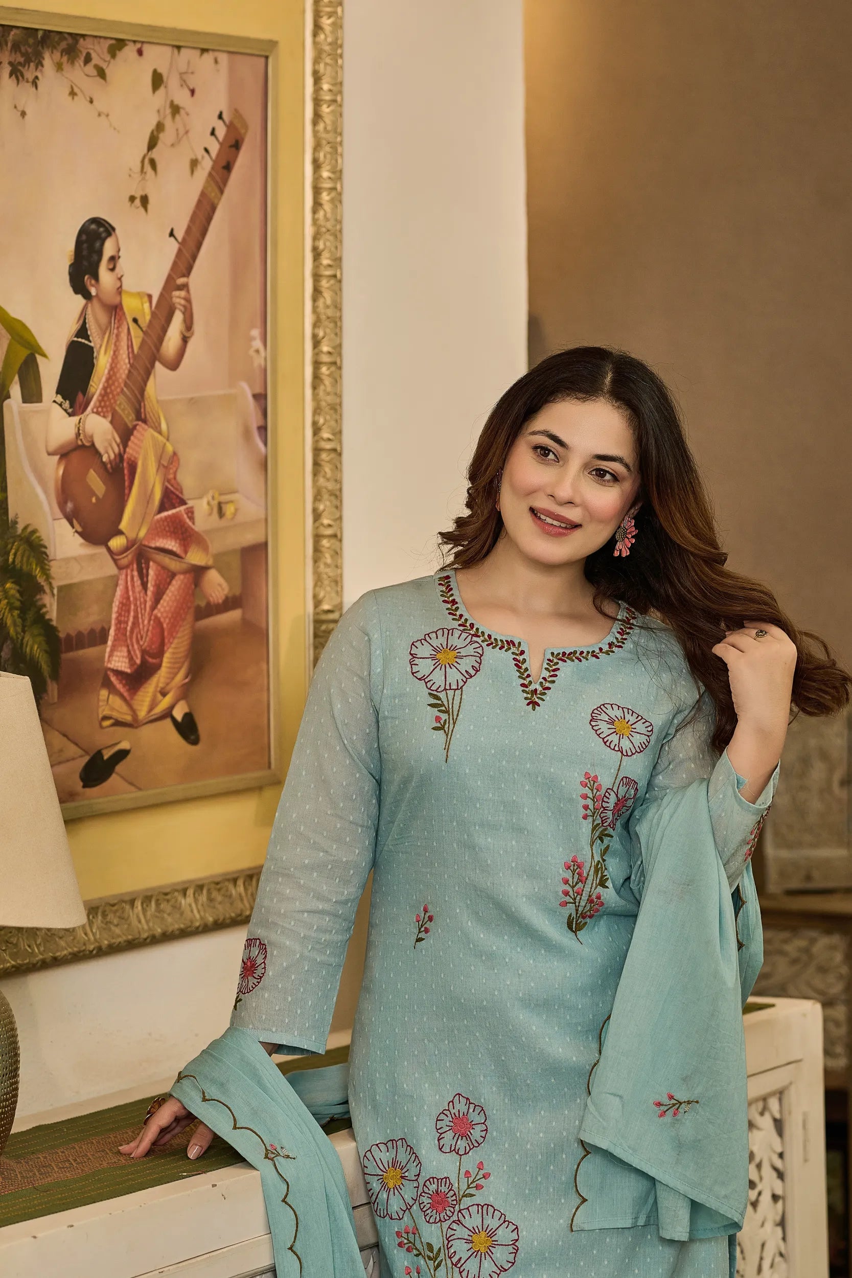 Powder Blue Embroidered Suit Set