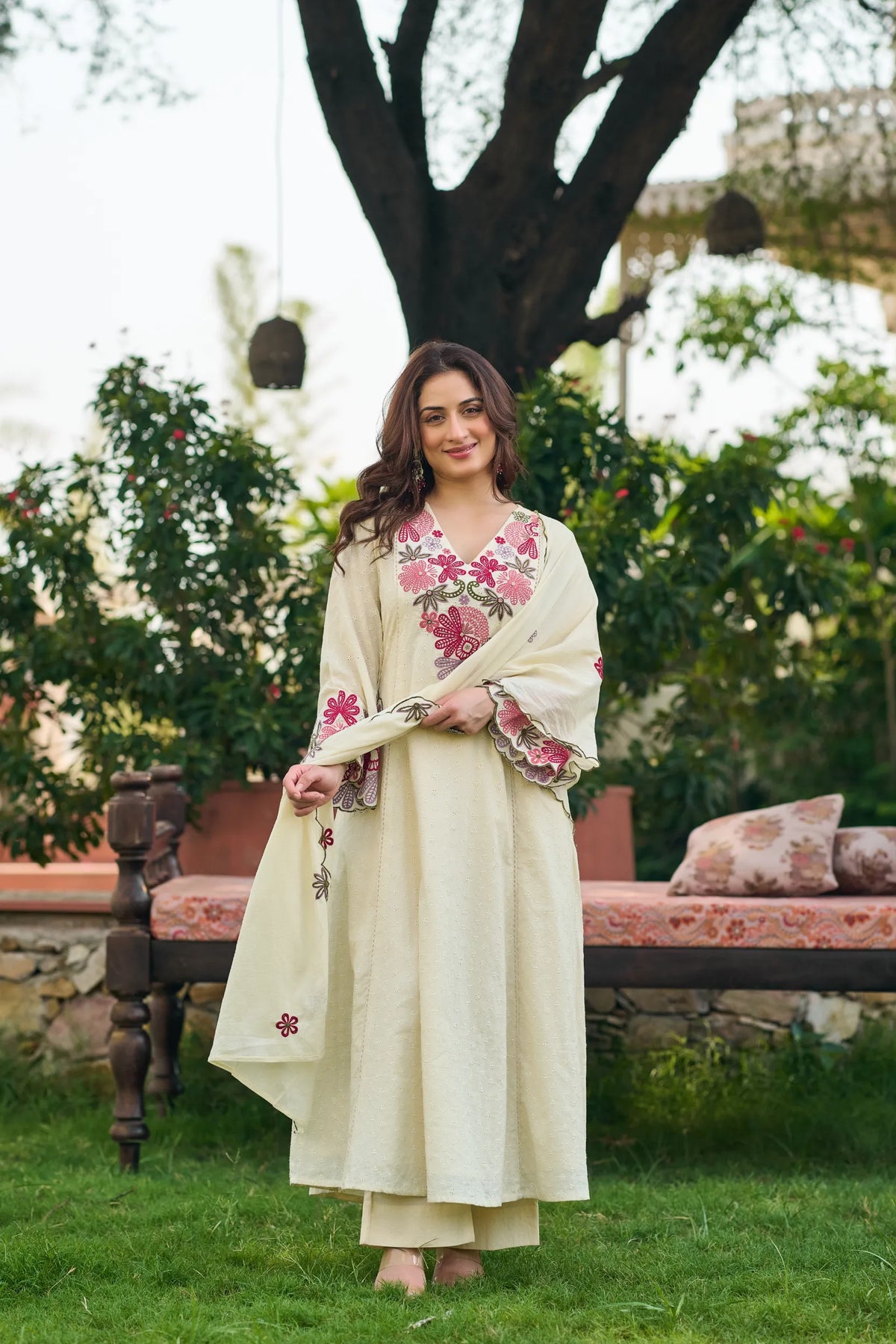 Ivory Petal Embroidered Kurta Set