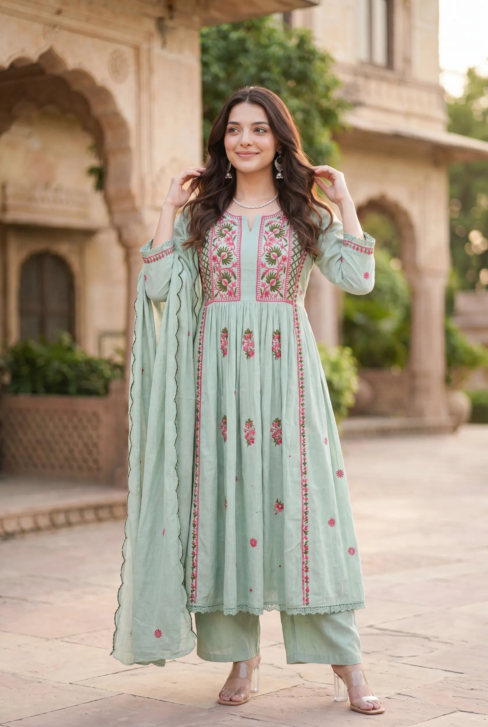 Mint Embroidered Kurta Set