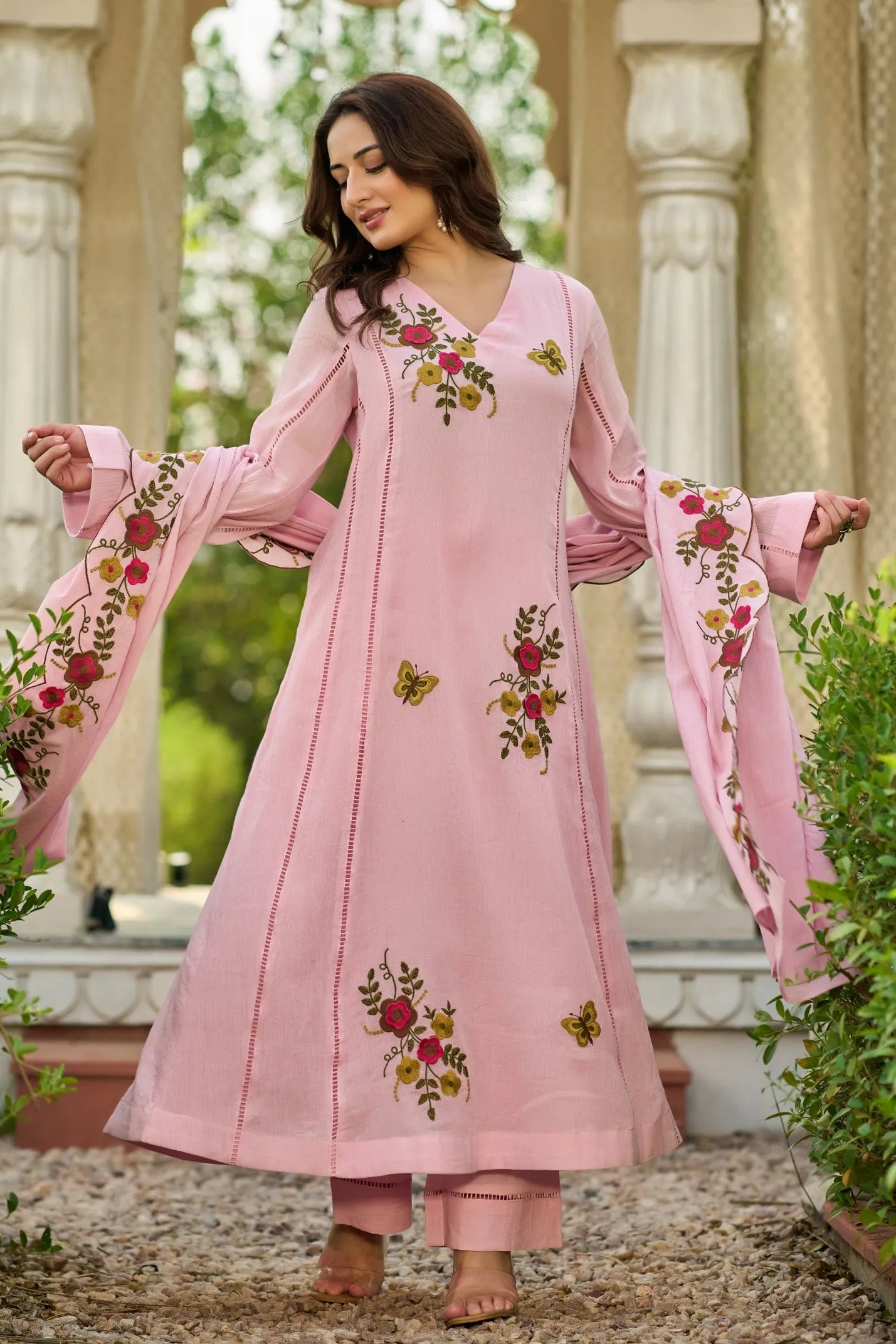 Blush Bloom Embroidered Suit Set