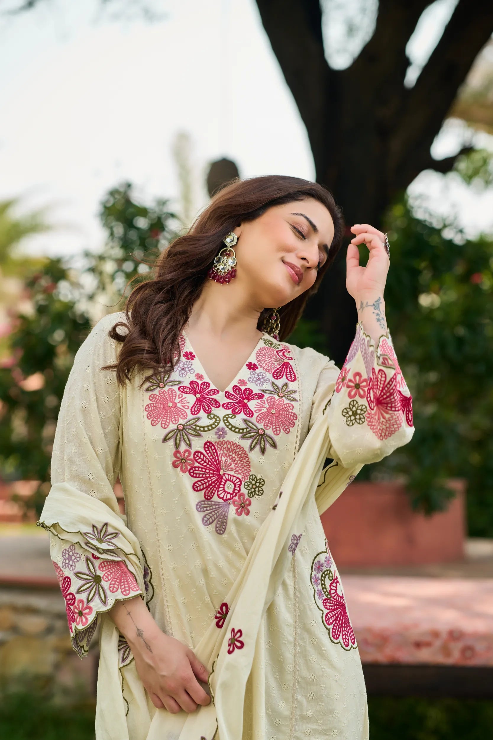 Ivory Petal Embroidered Kurta Set