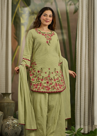 Olive Embroidered Kurta Set