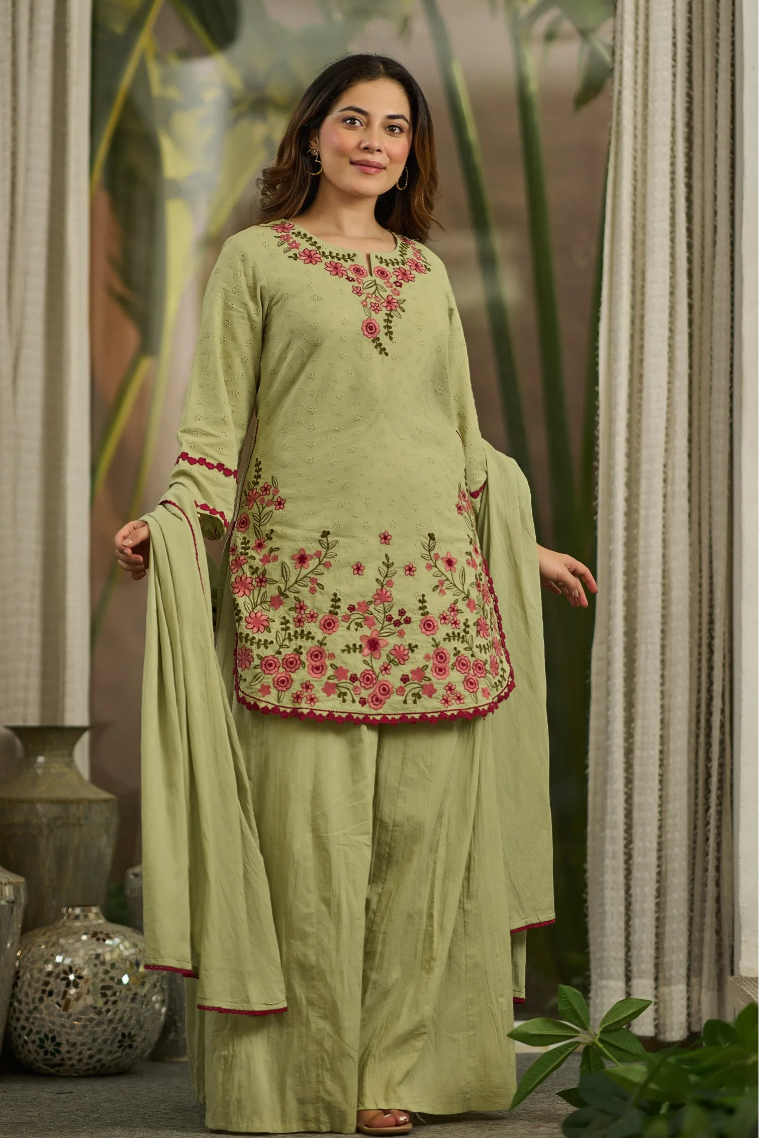 Olive Embroidered Suit Set