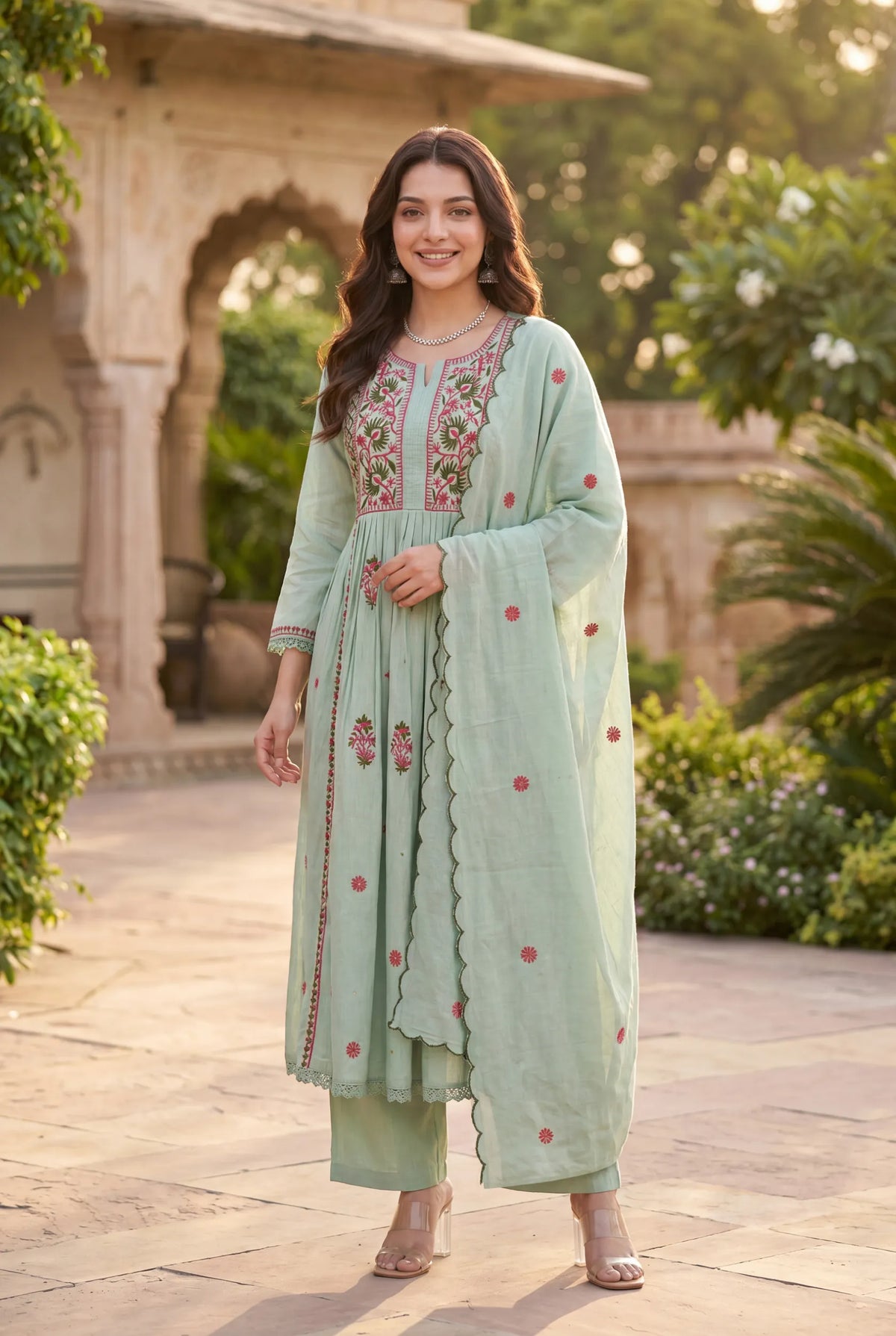 Mint Embroidered Kurta Set