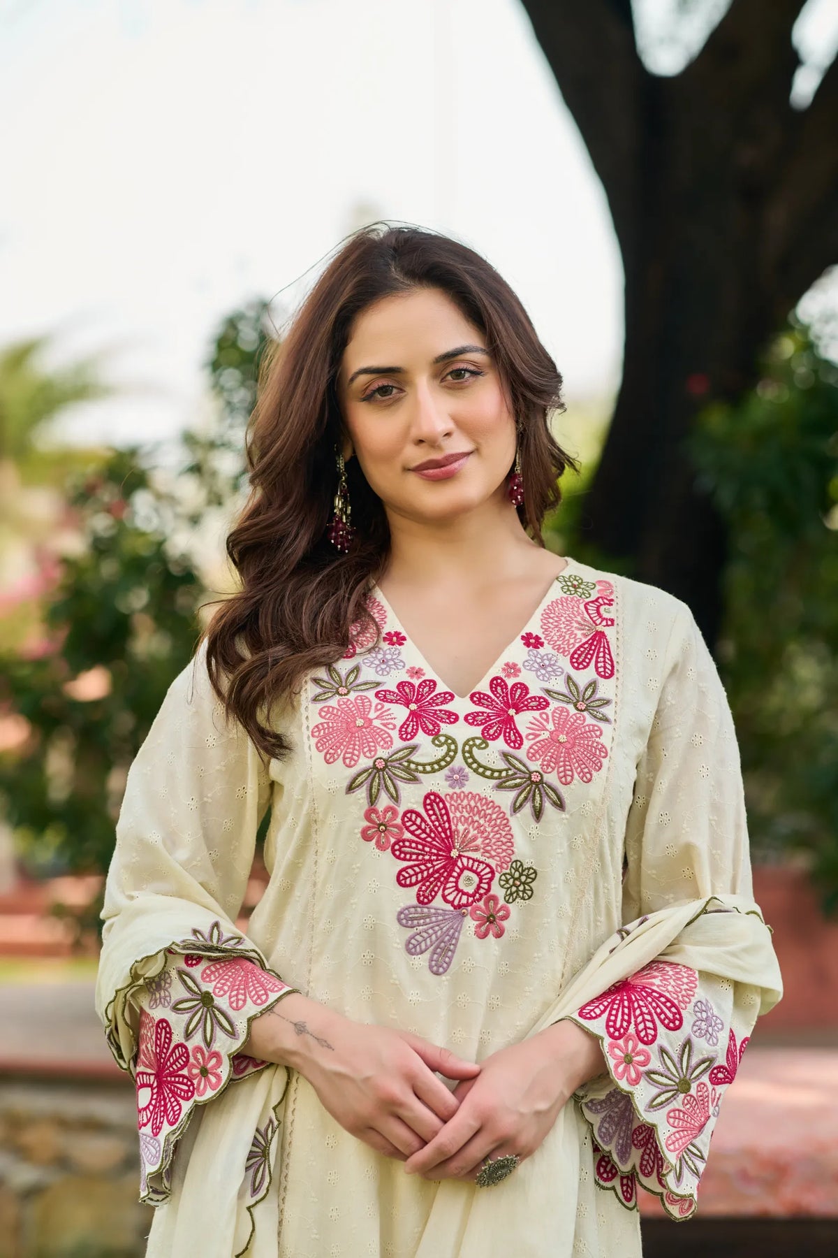 Ivory Petal Embroidered Kurta Set