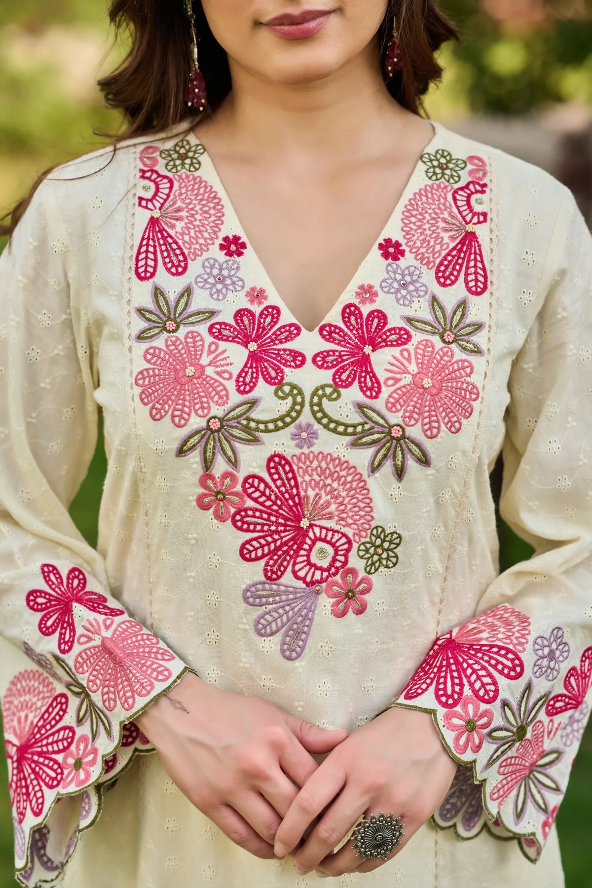Ivory Petal Embroidered Kurta Set