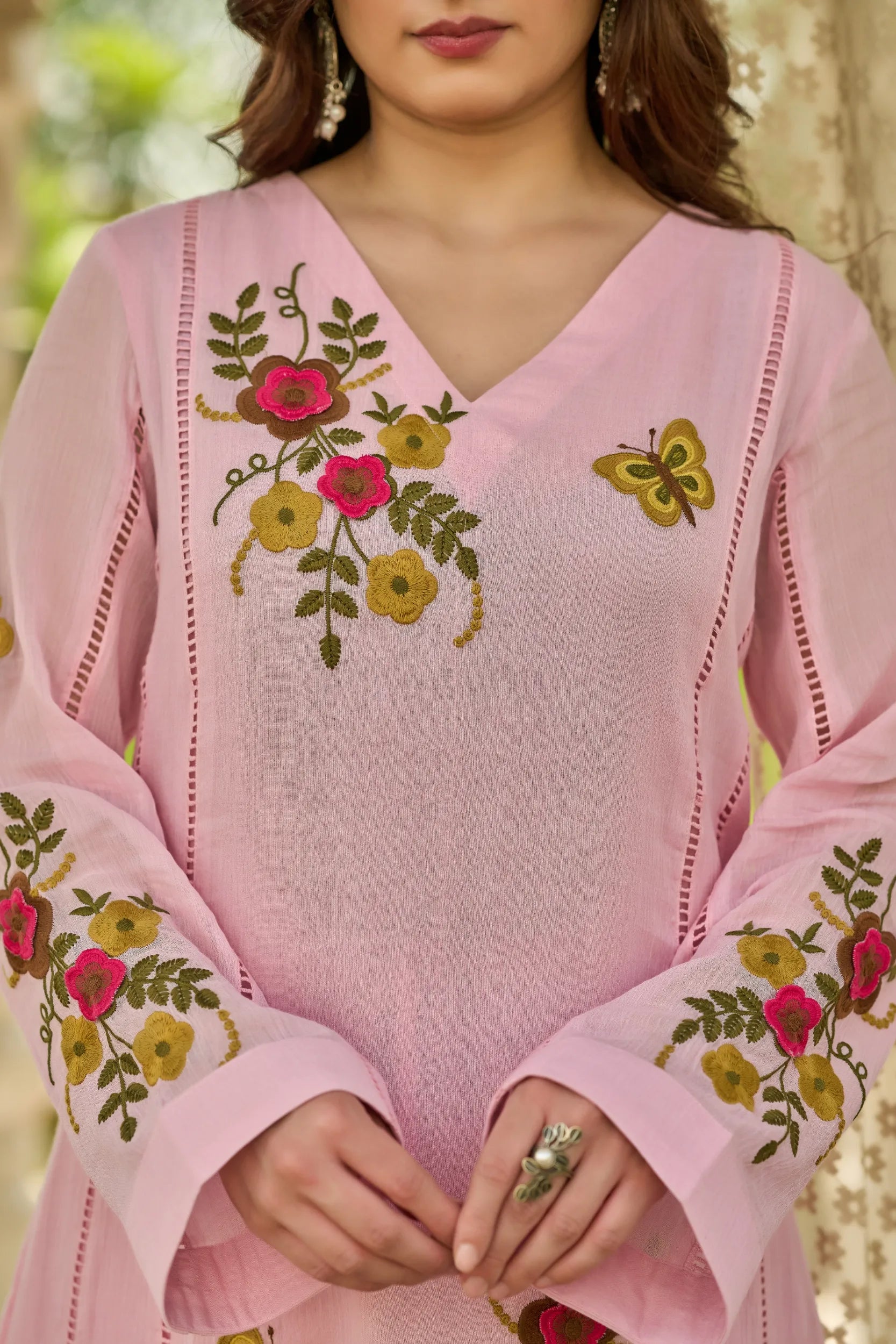 Blush Bloom Embroidered Kurta  Set