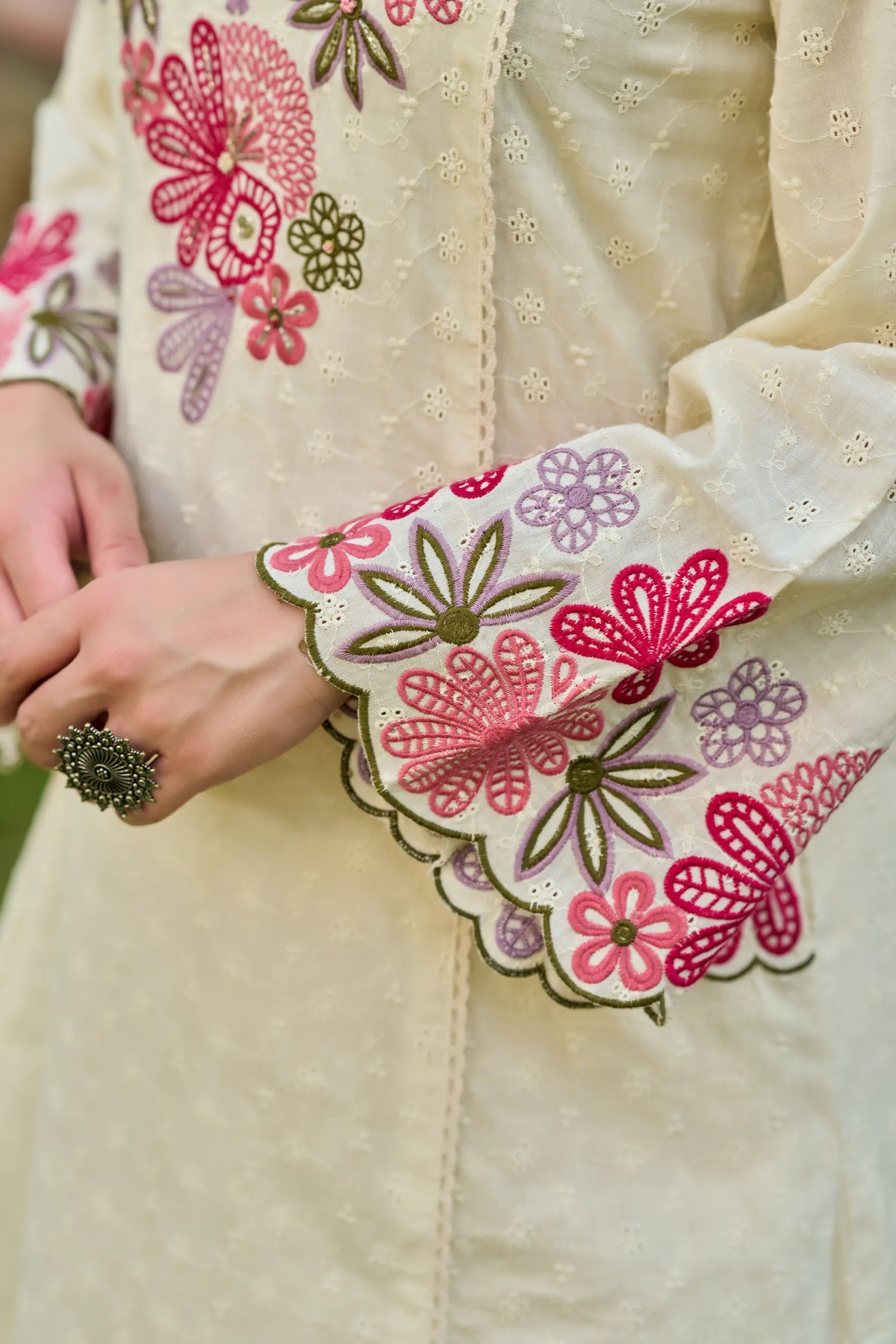Ivory Petal Embroidered Kurta Set
